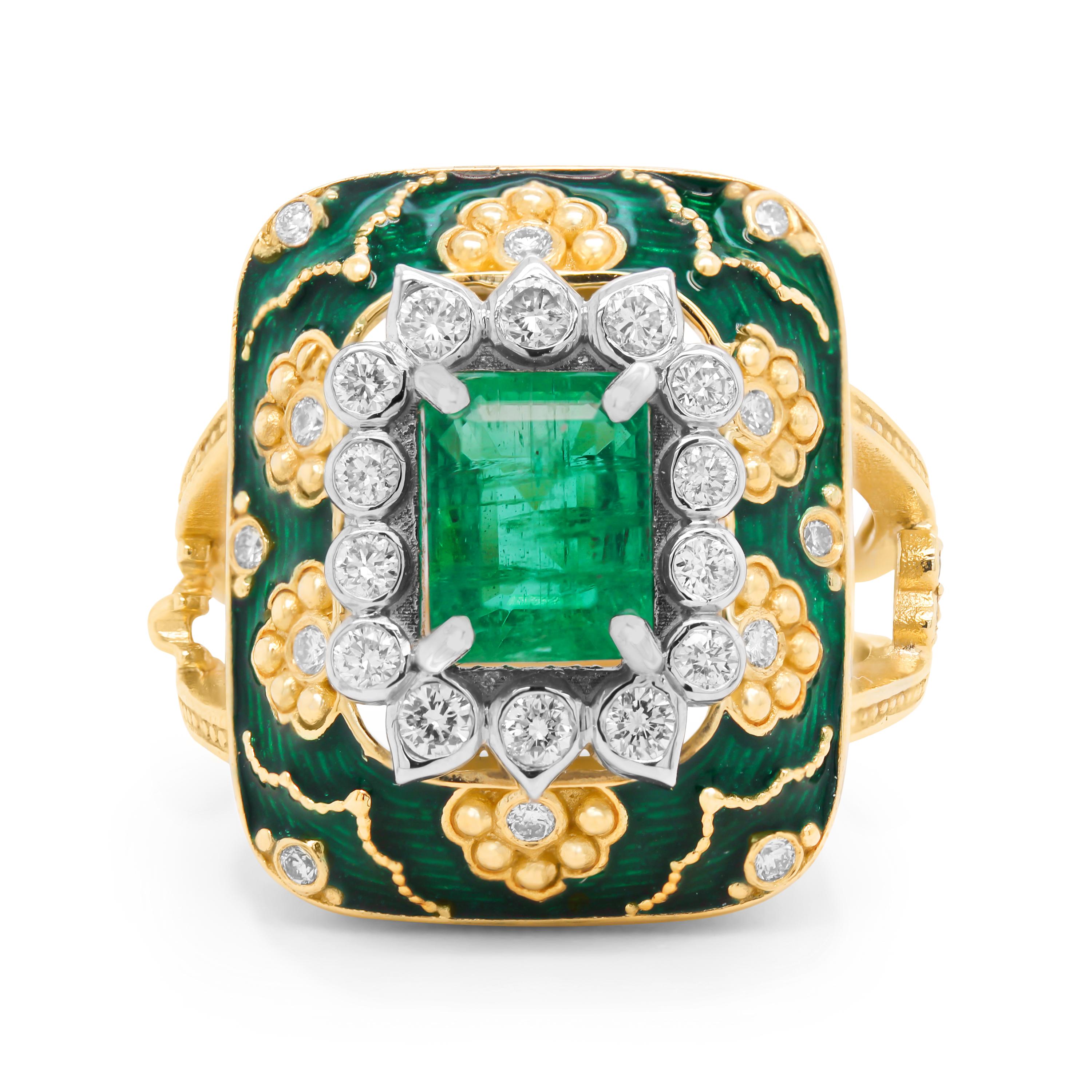 Stambolian 18K Gold and Diamond Emerald Center Green Enamel Cocktail Ring

A one-of-a-kind ring from the Stambolian 