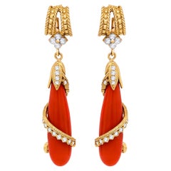 Stambolian 18K Gold and Diamond Twisted Sardinian Coral Drop Earrings