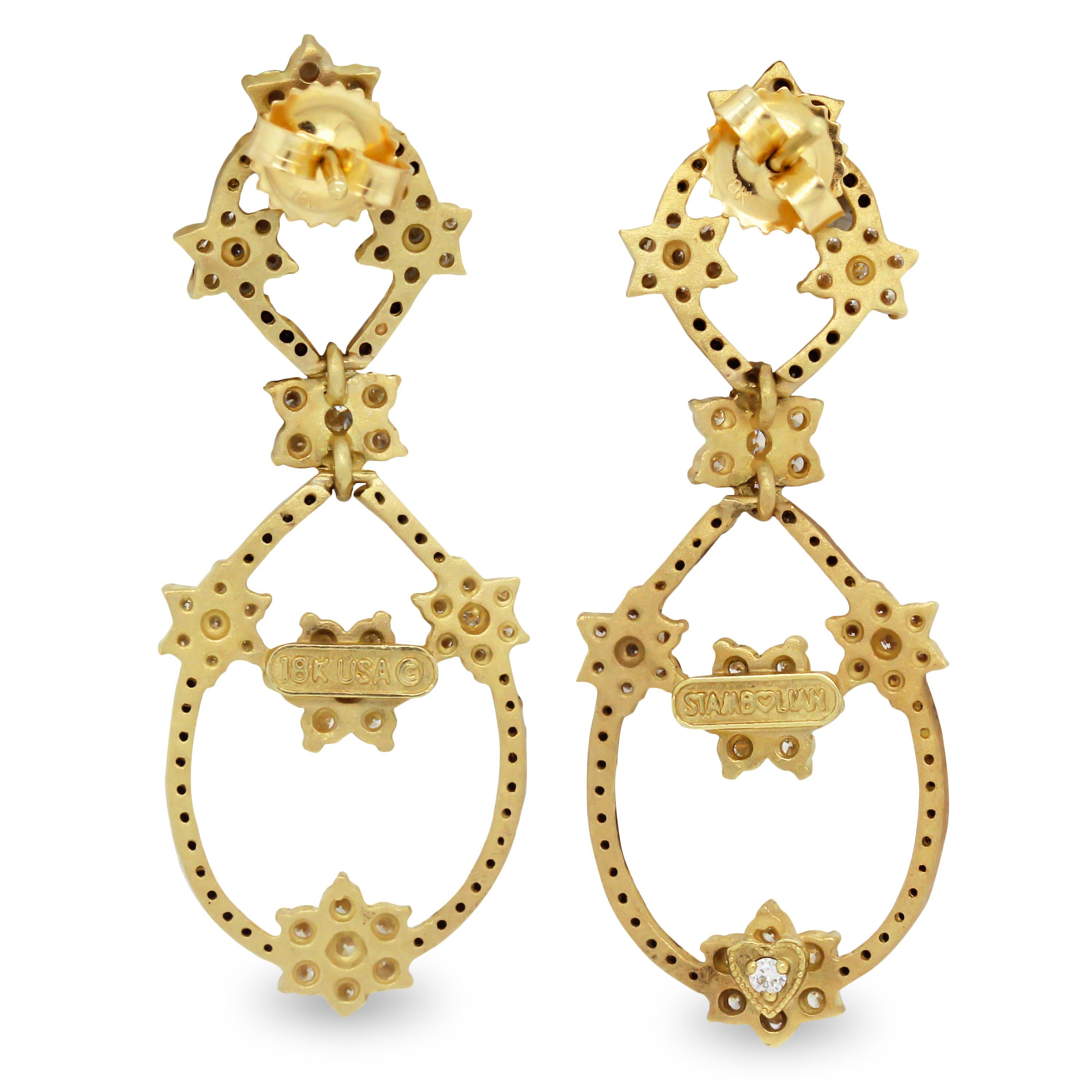 Stambolian: 18 Karat Gold Schwarz-Weiß-Diamant-Blumen-Cluster-Ohrhänger mit Tropfen (Zeitgenössisch) im Angebot