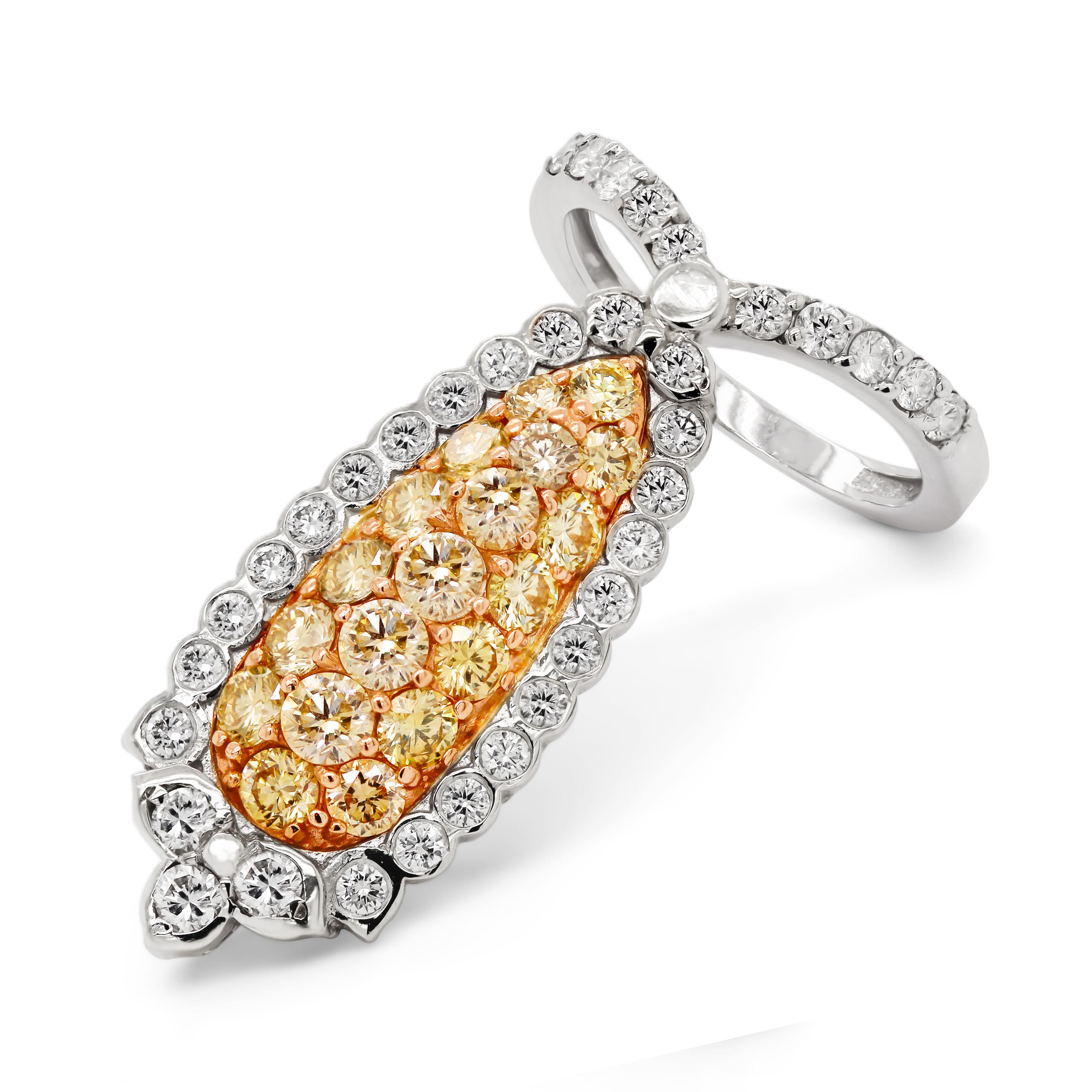 Round Cut Stambolian 18K Gold Canary Yellow and White Diamonds Pear Shape Cocktail Ring