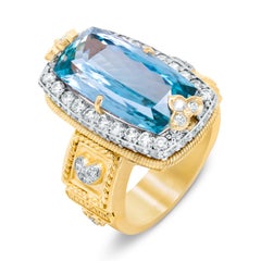 Stambolian 18K Gold Diamond 8.42 Carat Emerald Cut Aquamarine Center Ring