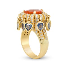 Stambolian 18K Gold Diamond Heart Shape Spessartite Garnet Blue Sapphires Ring