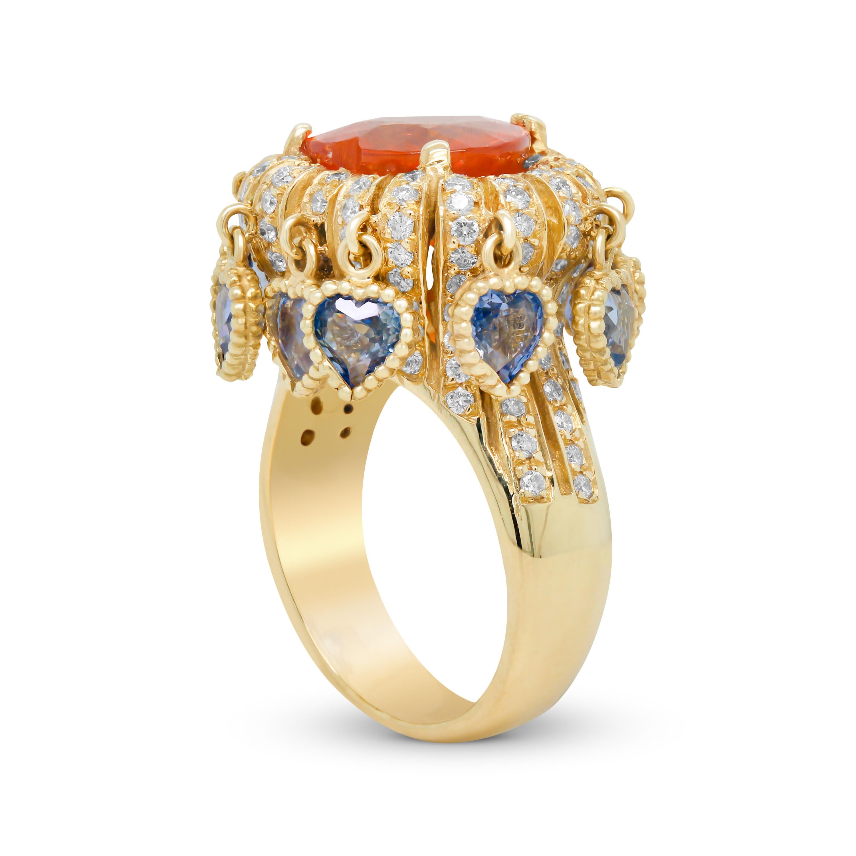 Stambolian Ring aus 18 Karat Gold mit herzförmigem Spessartit, Granat, blauen Saphiren und Saphiren in Herzform im Zustand „Neu“ in Boca Raton, FL