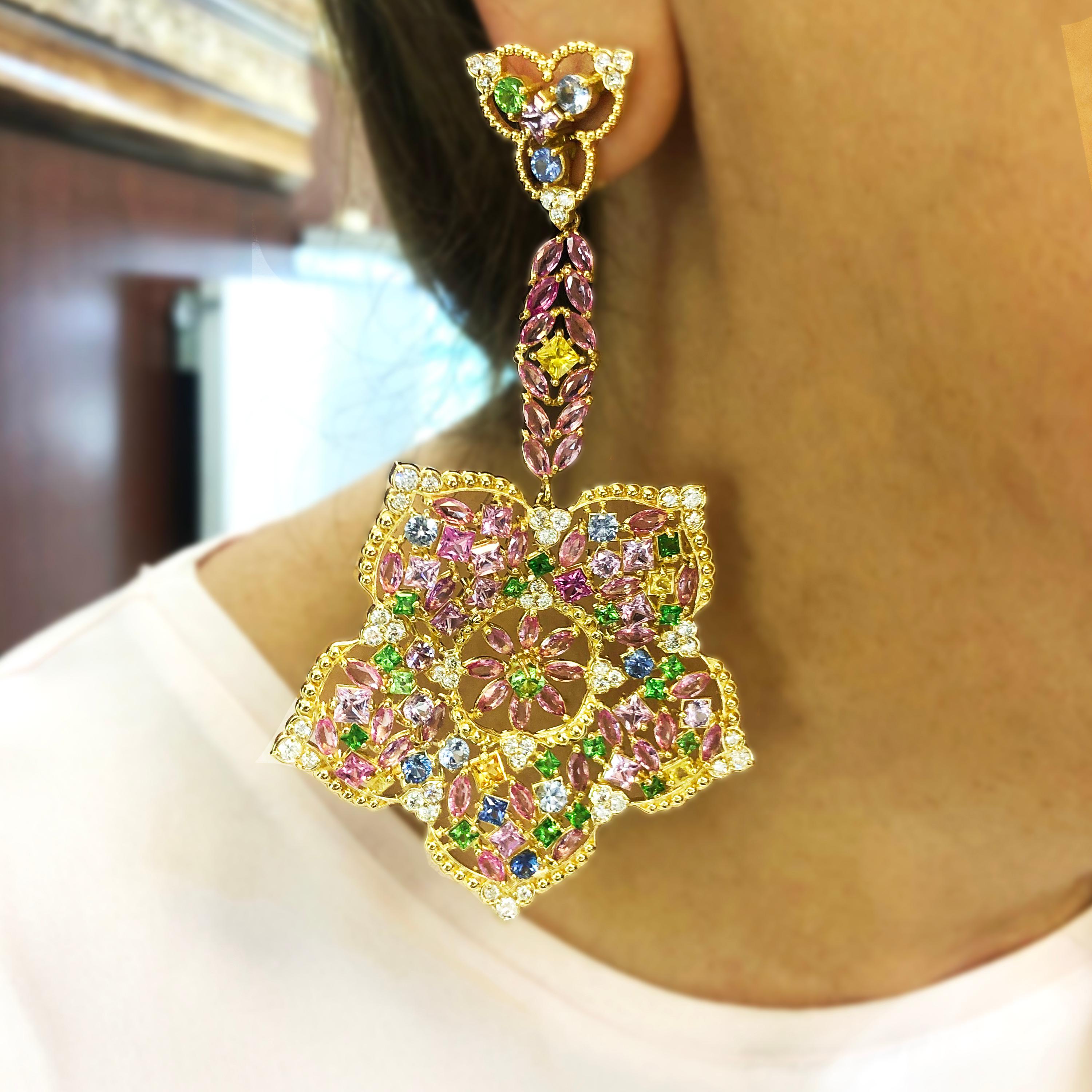 Stambolian 18K Gold Diamond Multi Color Sapphire Floral Motif Drop Earrings

NO RESERVE PRICE

This state of the art earrings is from the 2021 