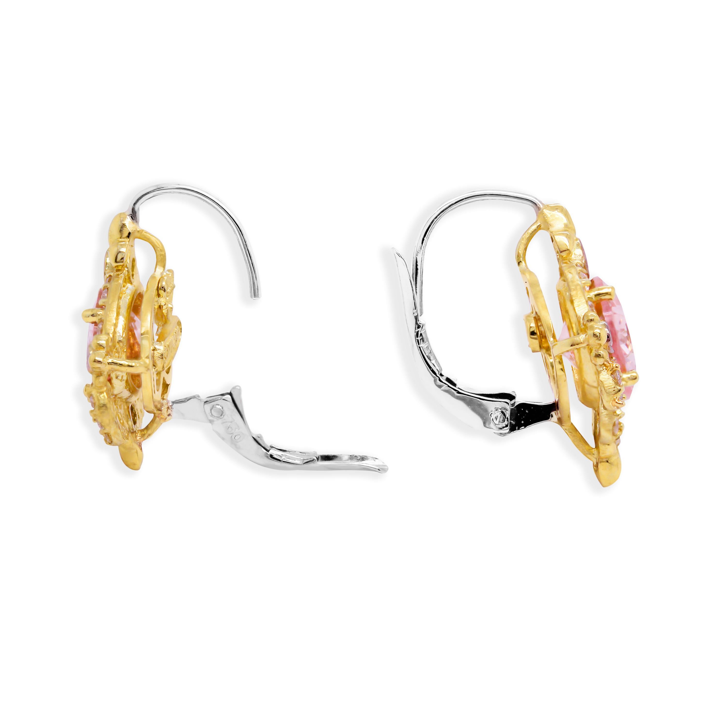 Modern Stambolian 18K Gold Diamond Oval Morganite Lever Back Earrings For Sale