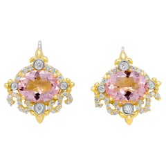 Stambolian 18K Gold Diamond Oval Morganite Lever Back Earrings