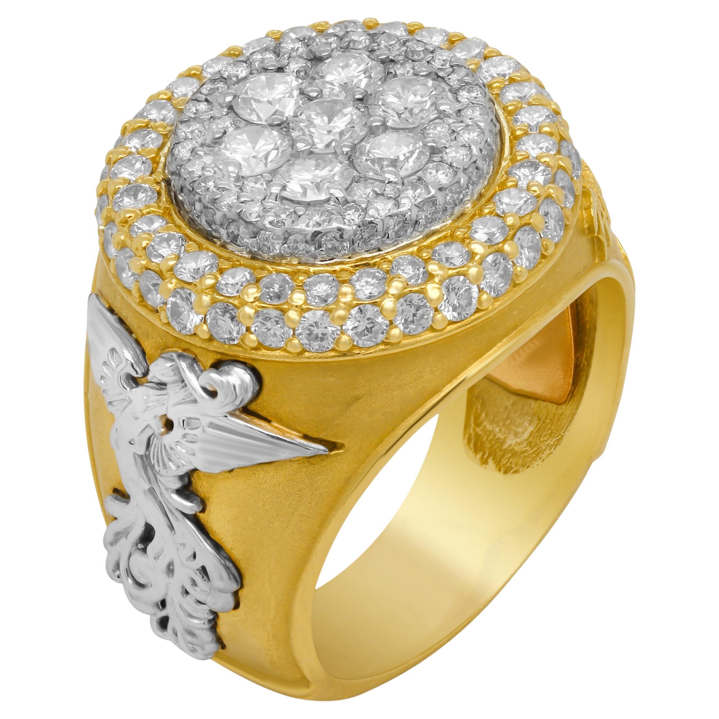 Stambolian 18K Gold Diamond Phoenix Bird Never Give Up Mens Ring For Sale