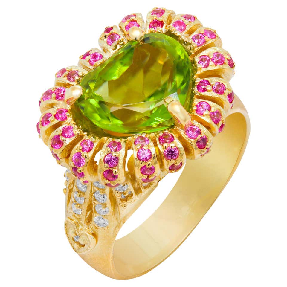 Pink Peruvian Opal Yellow Gold and Diamond Cocktail Ring Stambolian at ...
