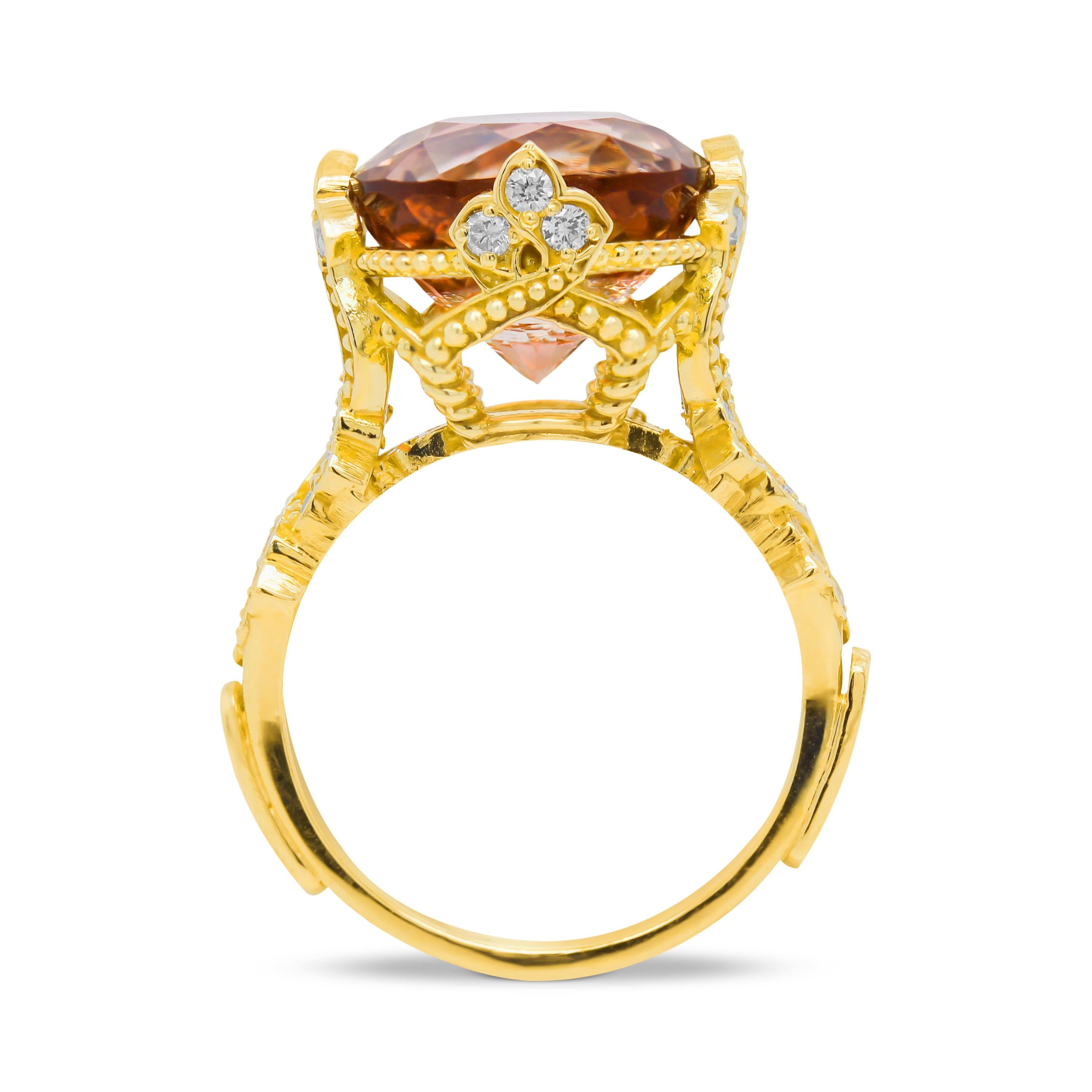 Round Cut Stambolian 18K Gold Diamonds Color Changing Red Orange Pink Tourmaline Ring