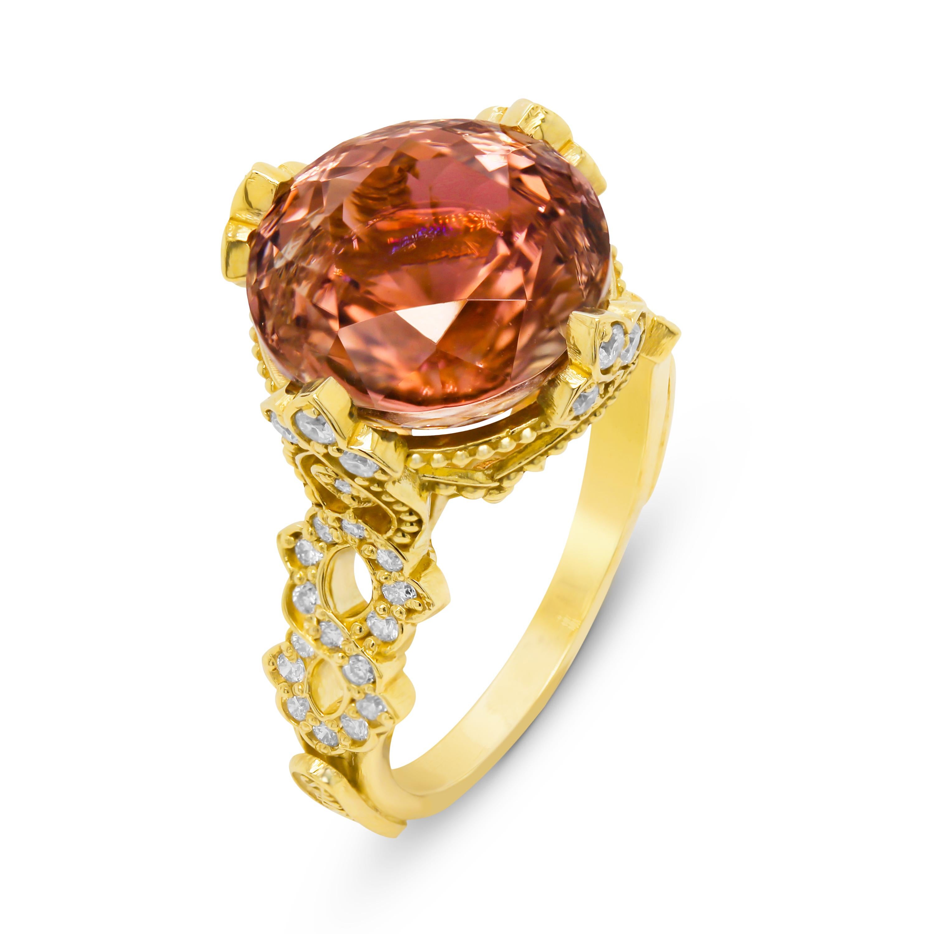 Women's Stambolian 18K Gold Diamonds Color Changing Red Orange Pink Tourmaline Ring