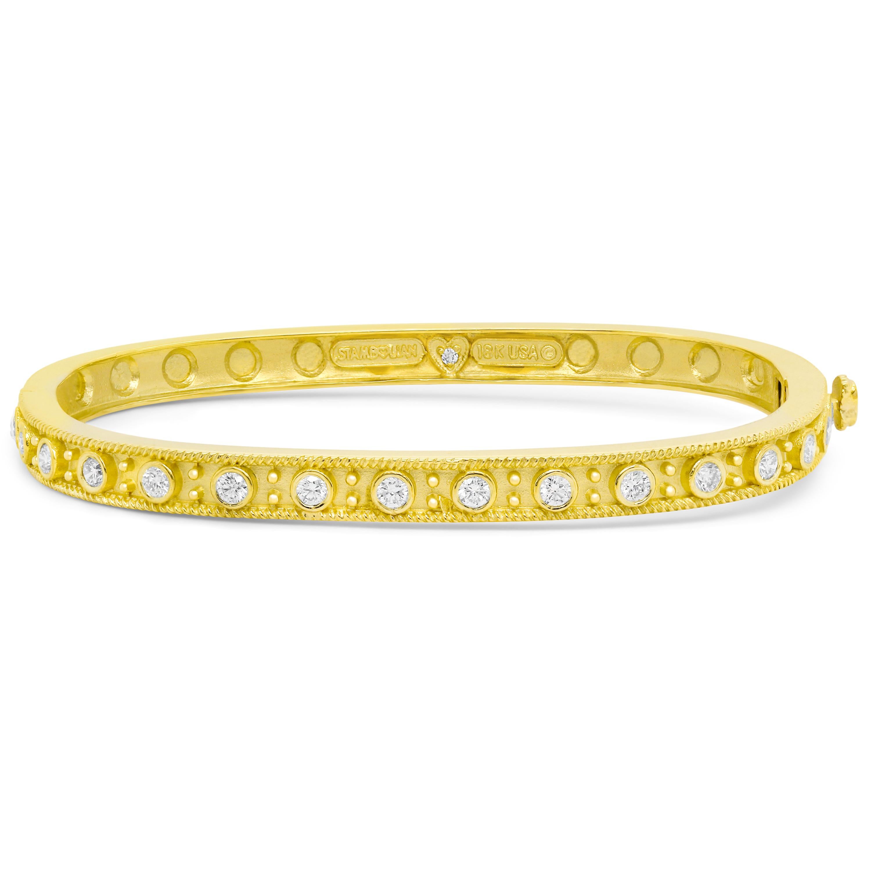 Stambolian 18K Gold Diamonds Square Bangle Bracelet In New Condition For Sale In Boca Raton, FL