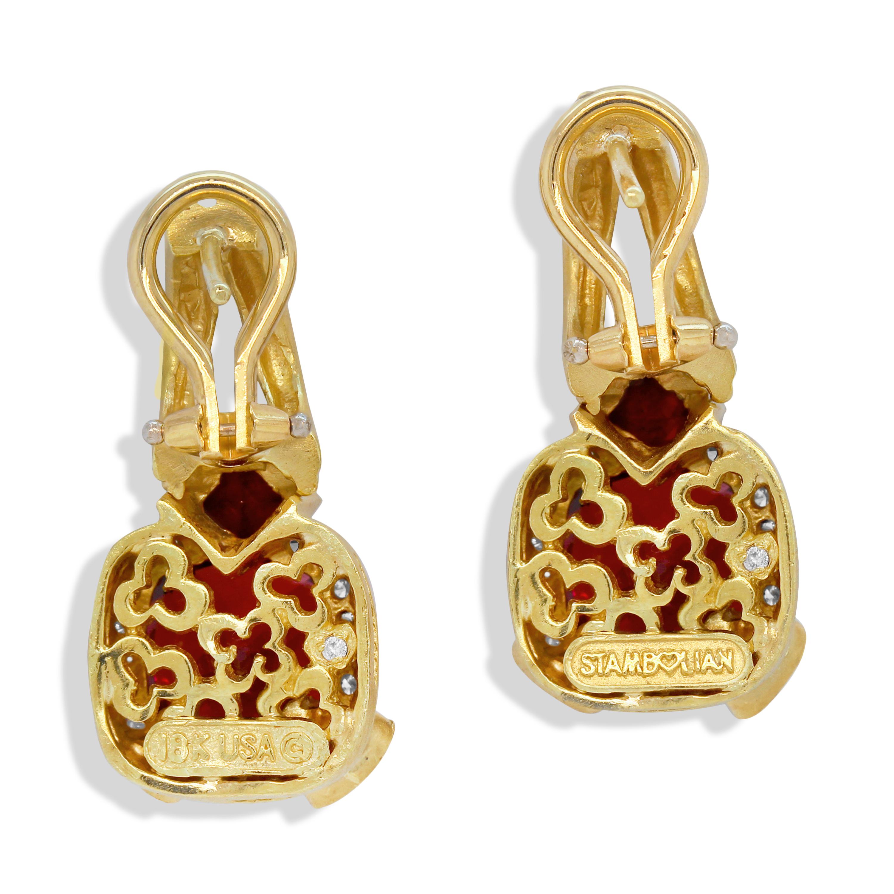 Stambolian 18K Gold Diamanten roter Granat und Rubin Tropfen Ohrringe baumeln (Zeitgenössisch)