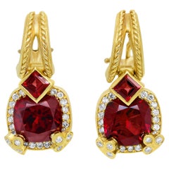 Stambolian 18K Gold Diamonds Red Garnet and Ruby Drop Dangle Earrings