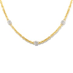 Stambolian 18K Gold Double Sided Diamond Cluster Handmade Long Chain Necklace