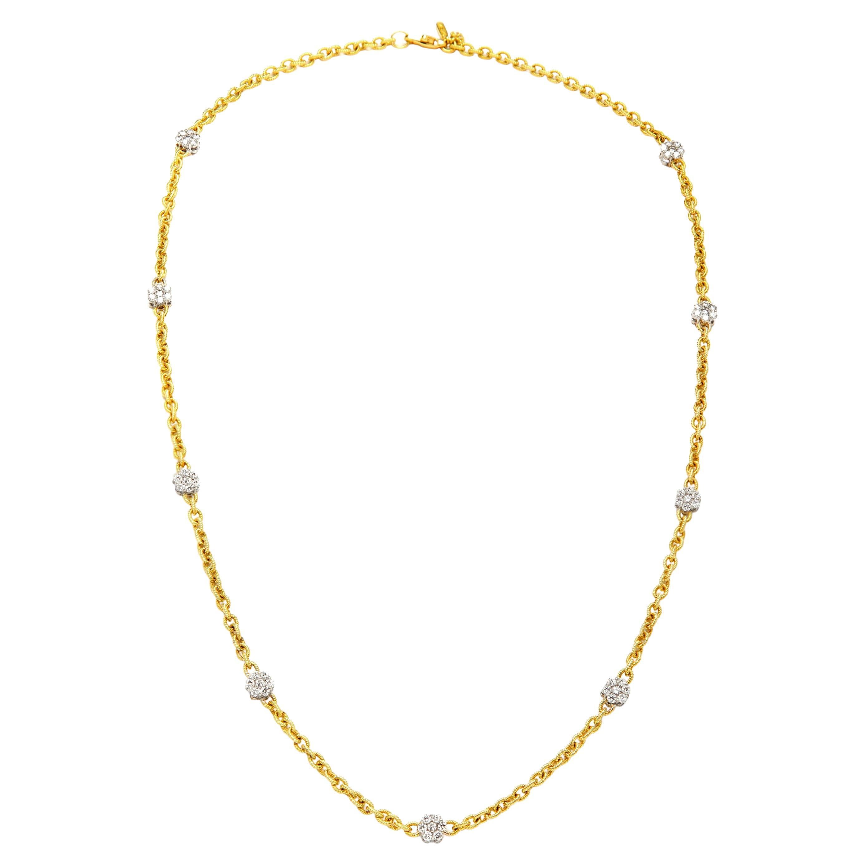 Stambolian 18K Gold Double Sided Diamond Cluster Handmade Long Chain Necklace