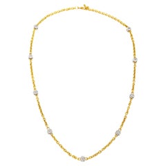 Stambolian 18K Gold Double Sided Diamond Cluster Handmade Long Chain Necklace