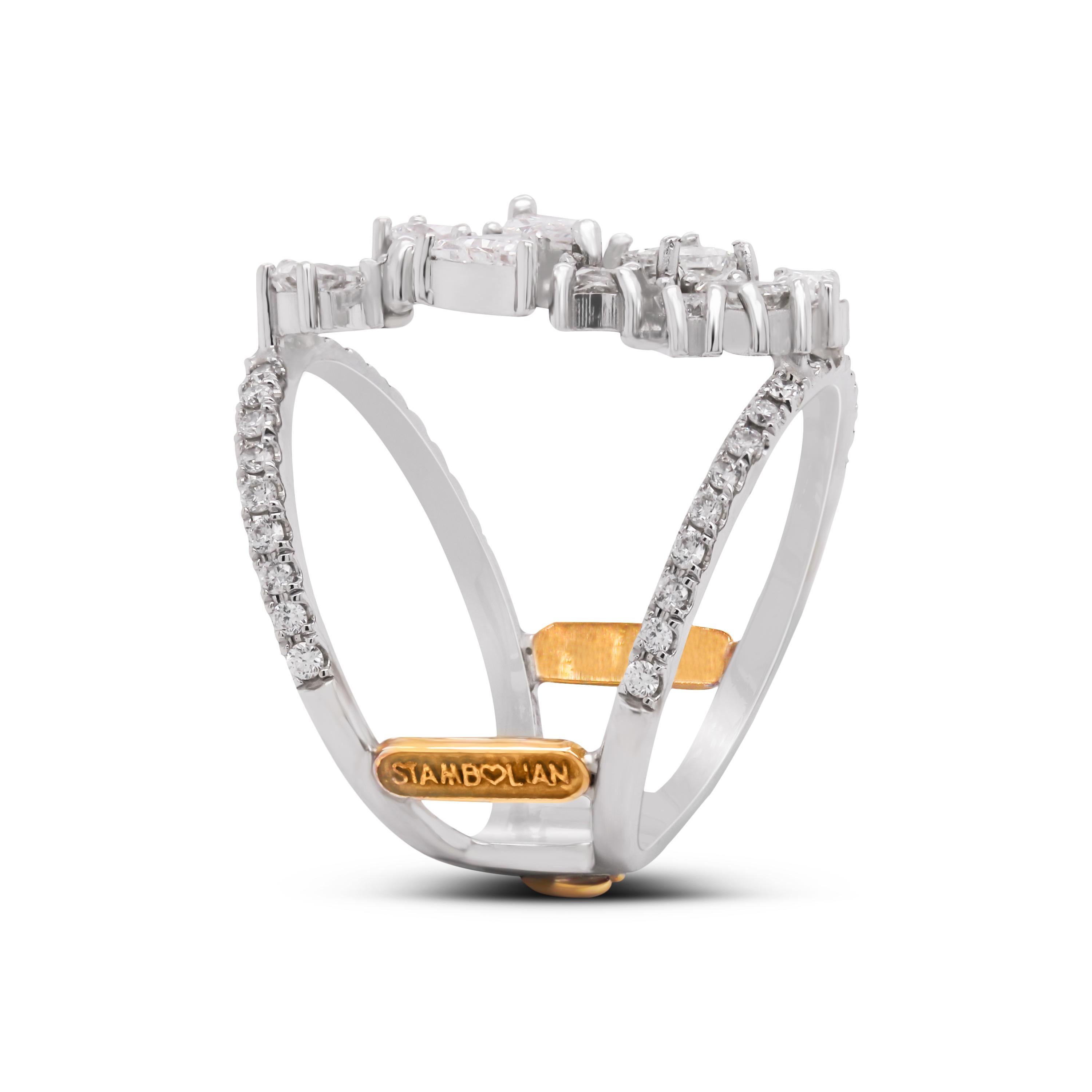 Stambolian 18K Gold Fancy Form Birne Marquise Trillion Baguette Diamanten Ring (Moderne) im Angebot