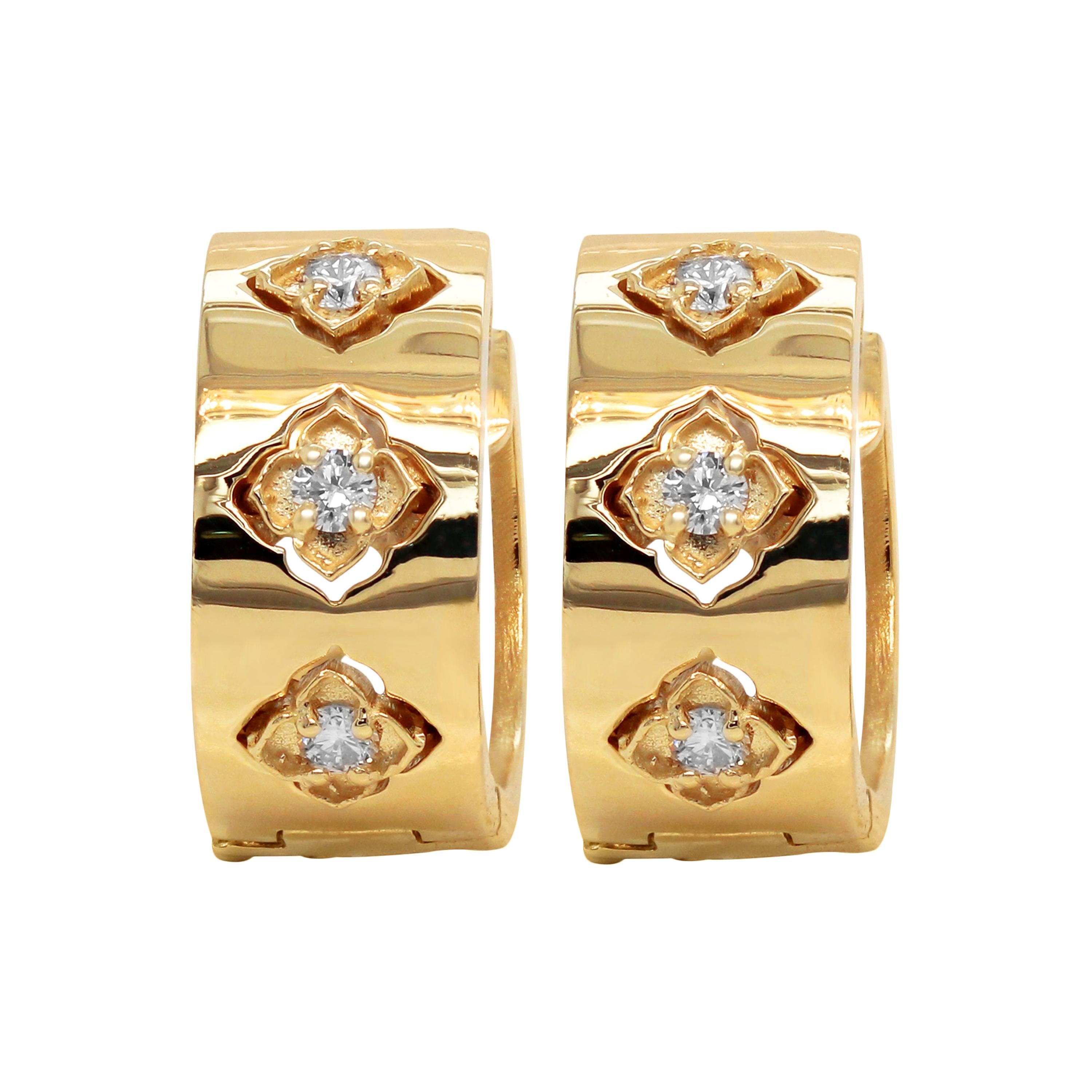 Stambolian 18k High Polished Shiny Yellow Gold Diamond Huggie Earrings
