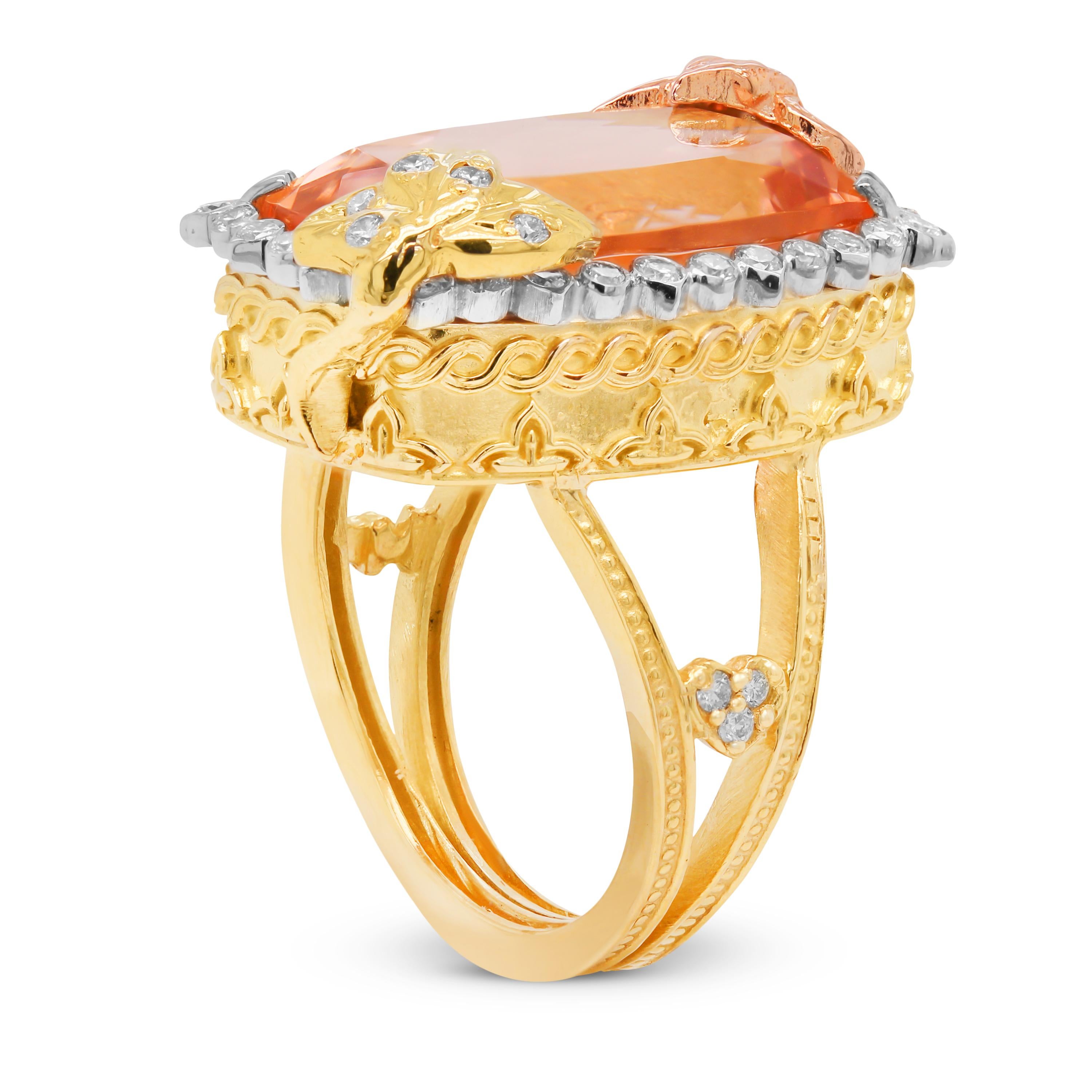 Modern Stambolian 18K Tri Color Gold Diamond Collectors Quality Morganite Cocktail Ring For Sale
