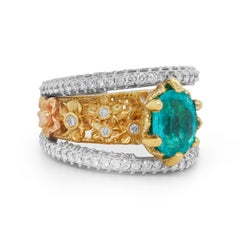 Stambolian 18K Yellow White Pink Gold 2.66 Carat Oval Paraiba Tourmaline Ring