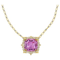 Stambolian 18K Two Tone Gold Diamond Vibrant Pink Kunzite Pendant Necklace