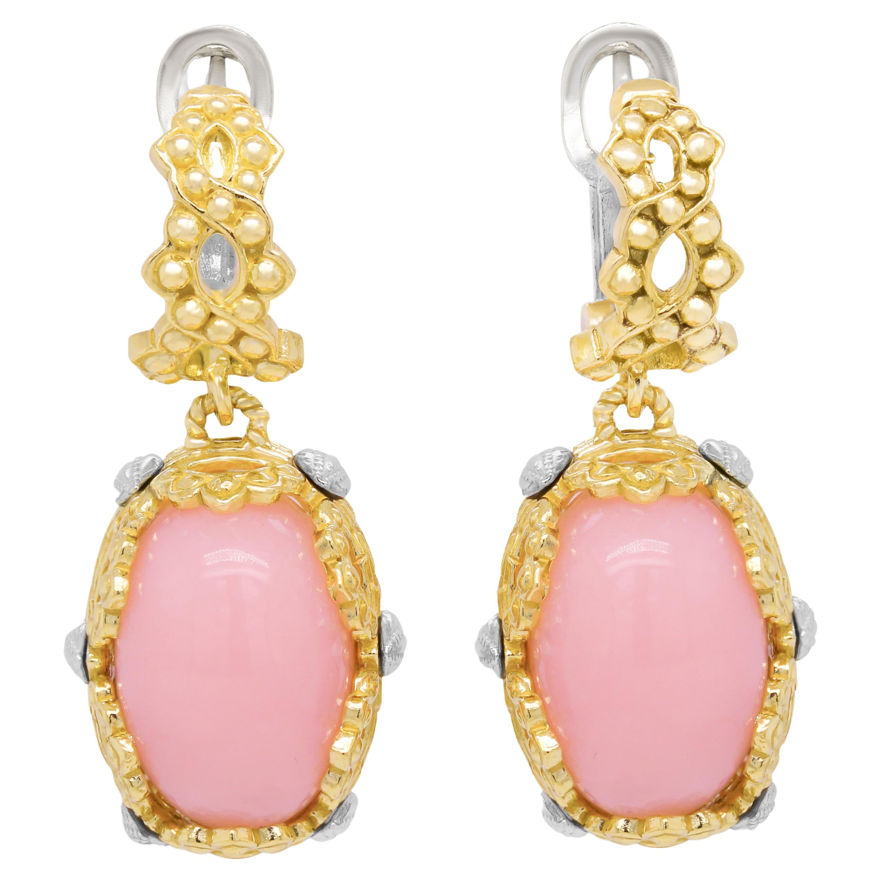 Stambolian 18K Two Tone Gold Pink Peruvian Opal Drop Earrings For Sale