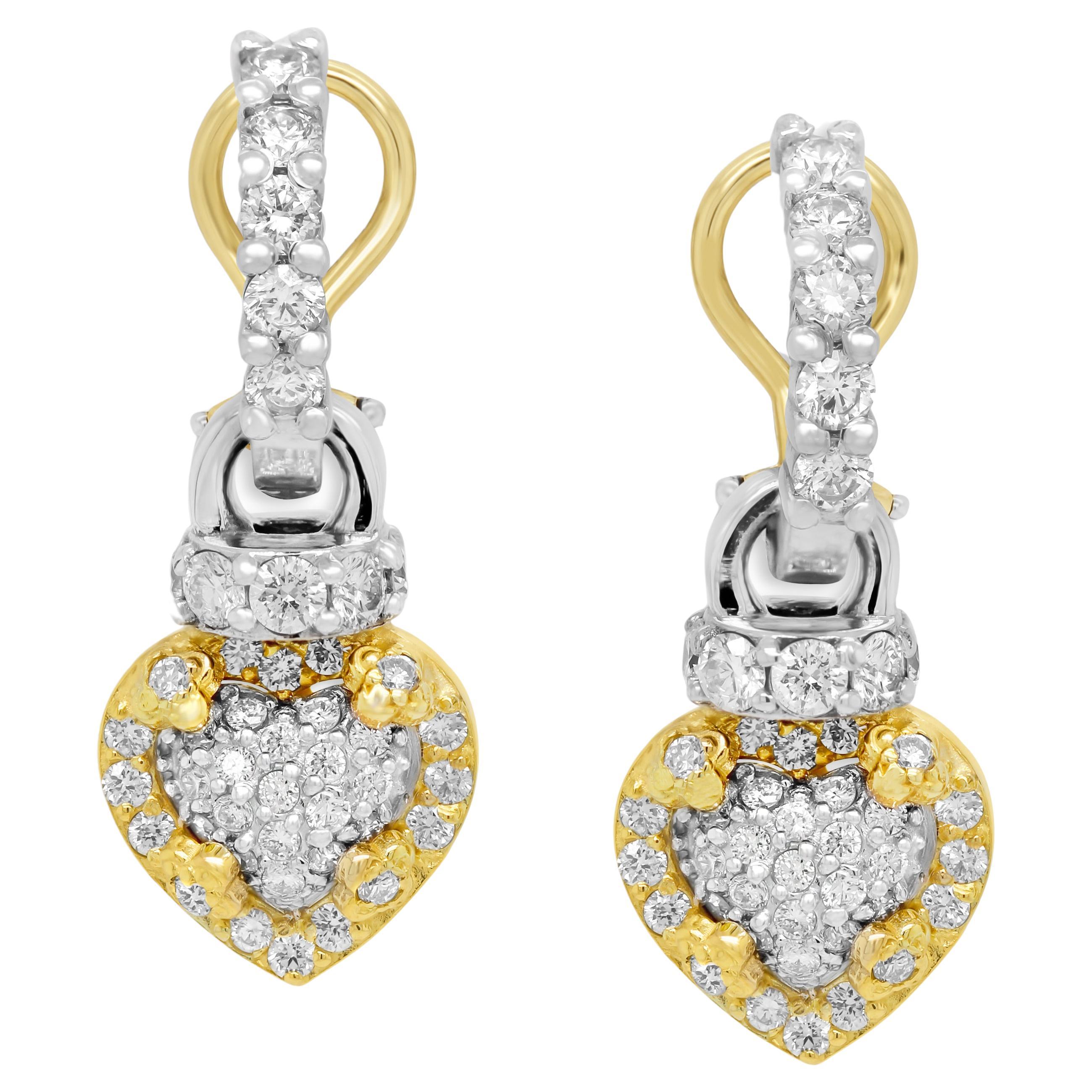 Stambolian 18K Two-Tone Yellow White Gold Diamond Hearts Drop Dangle Earrings For Sale