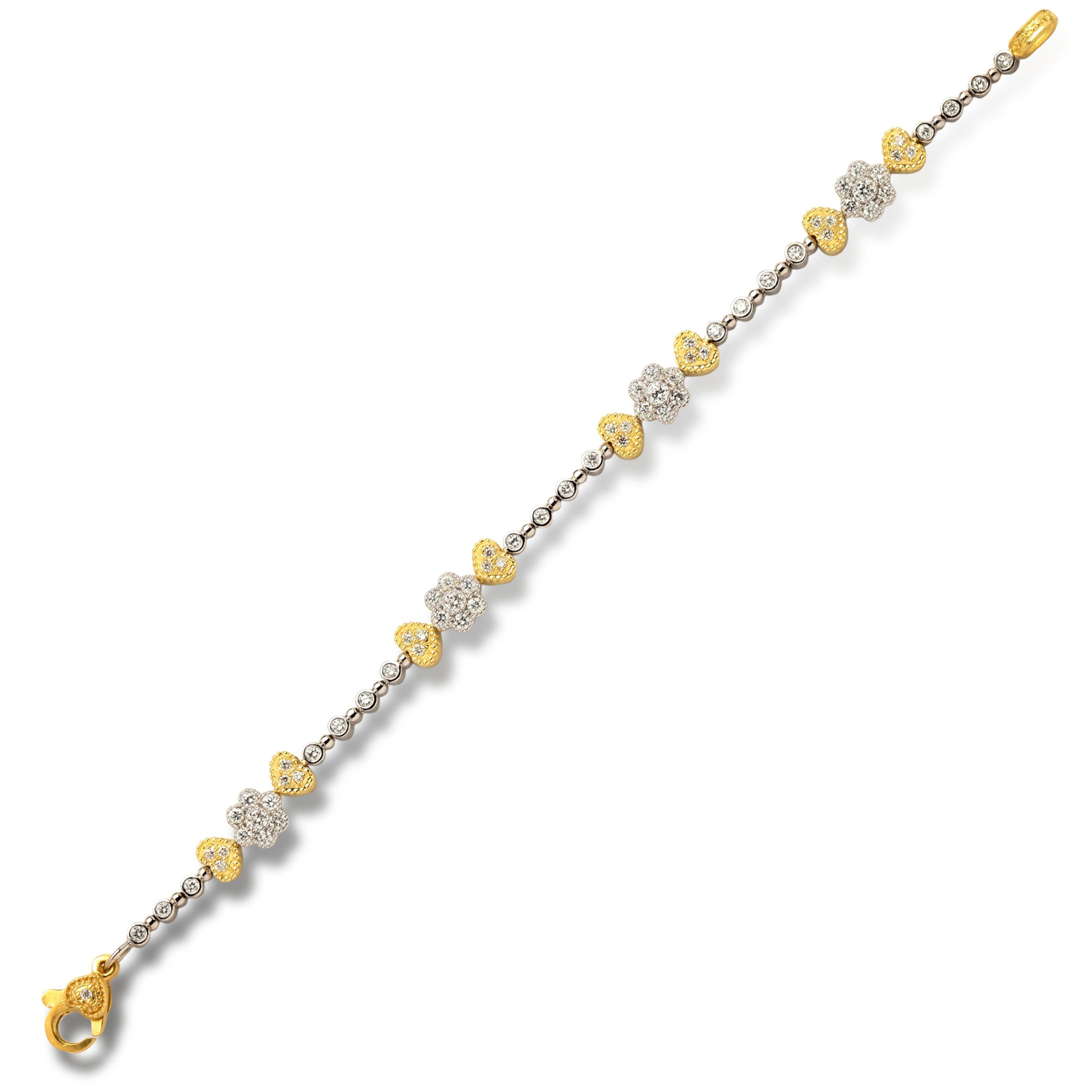 Contemporary Stambolian 18K Two Tone Yellow White Gold Diamond Tennis Bracelet For Sale