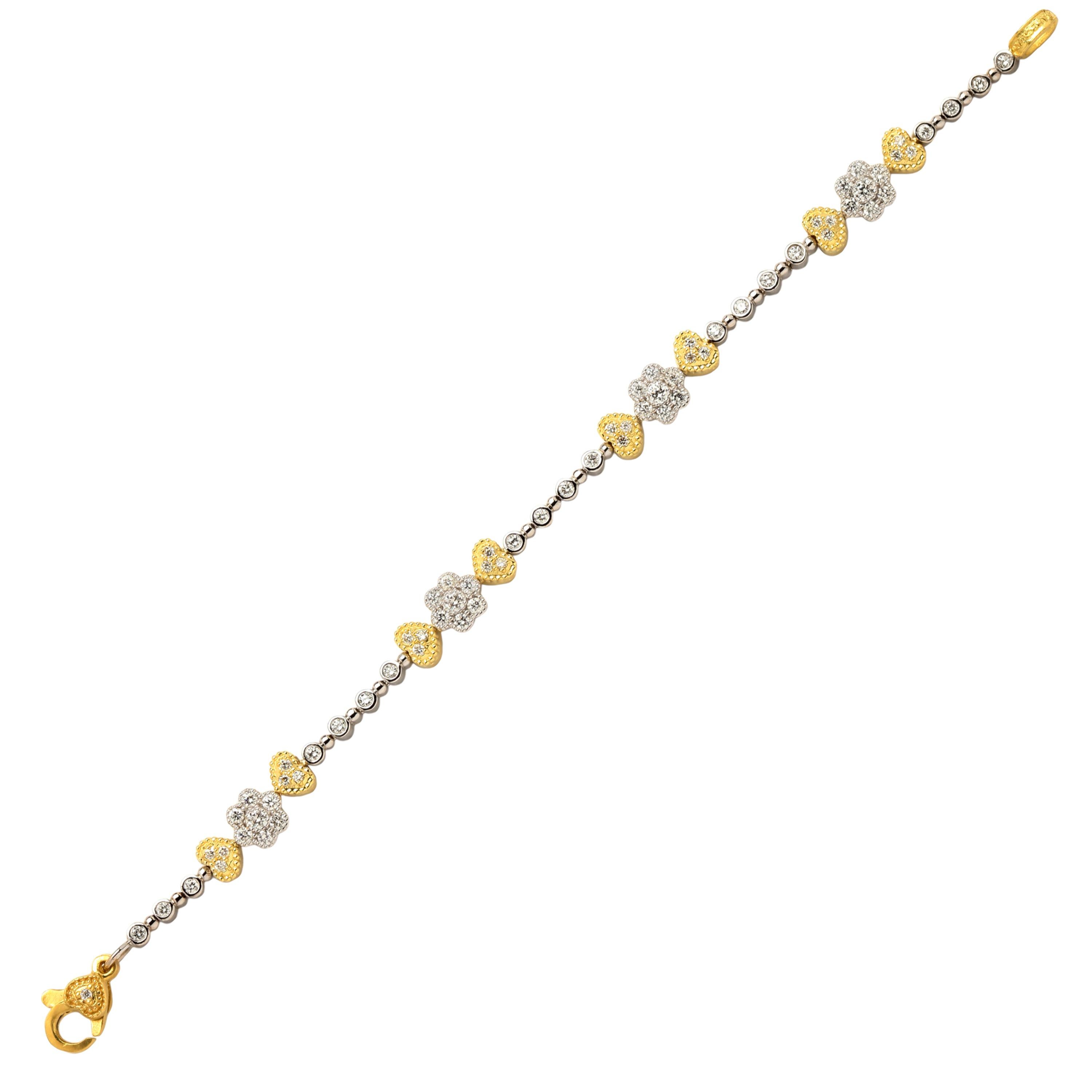 Round Cut Stambolian 18K Two Tone Yellow White Gold Diamond Tennis Bracelet For Sale