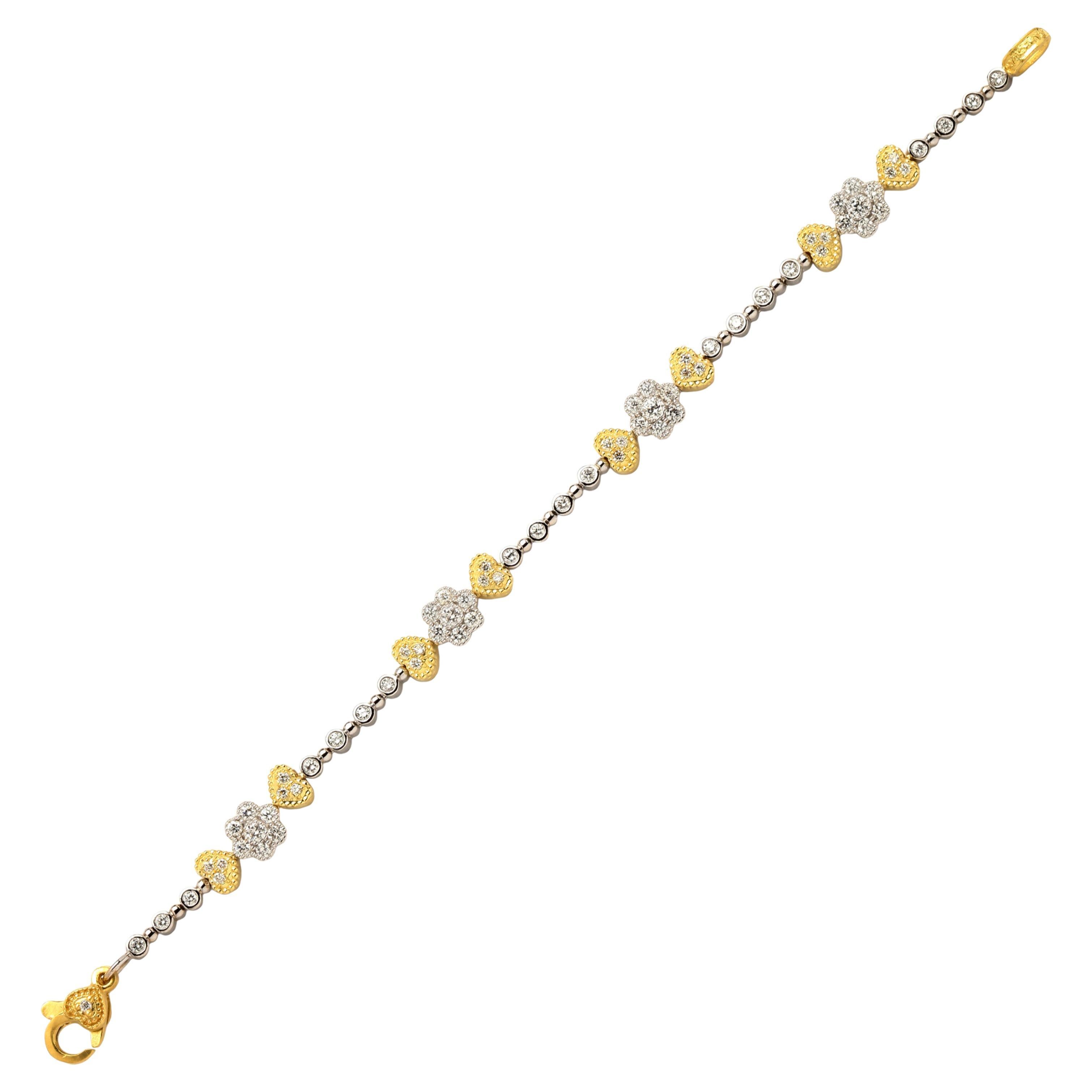 Stambolian 18K Two Tone Yellow White Gold Diamond Tennis Bracelet For Sale