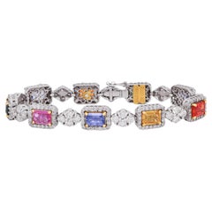 Stambolian 18K White Gold and Diamond 10.70ct. Multi Color Sapphire Bracelet