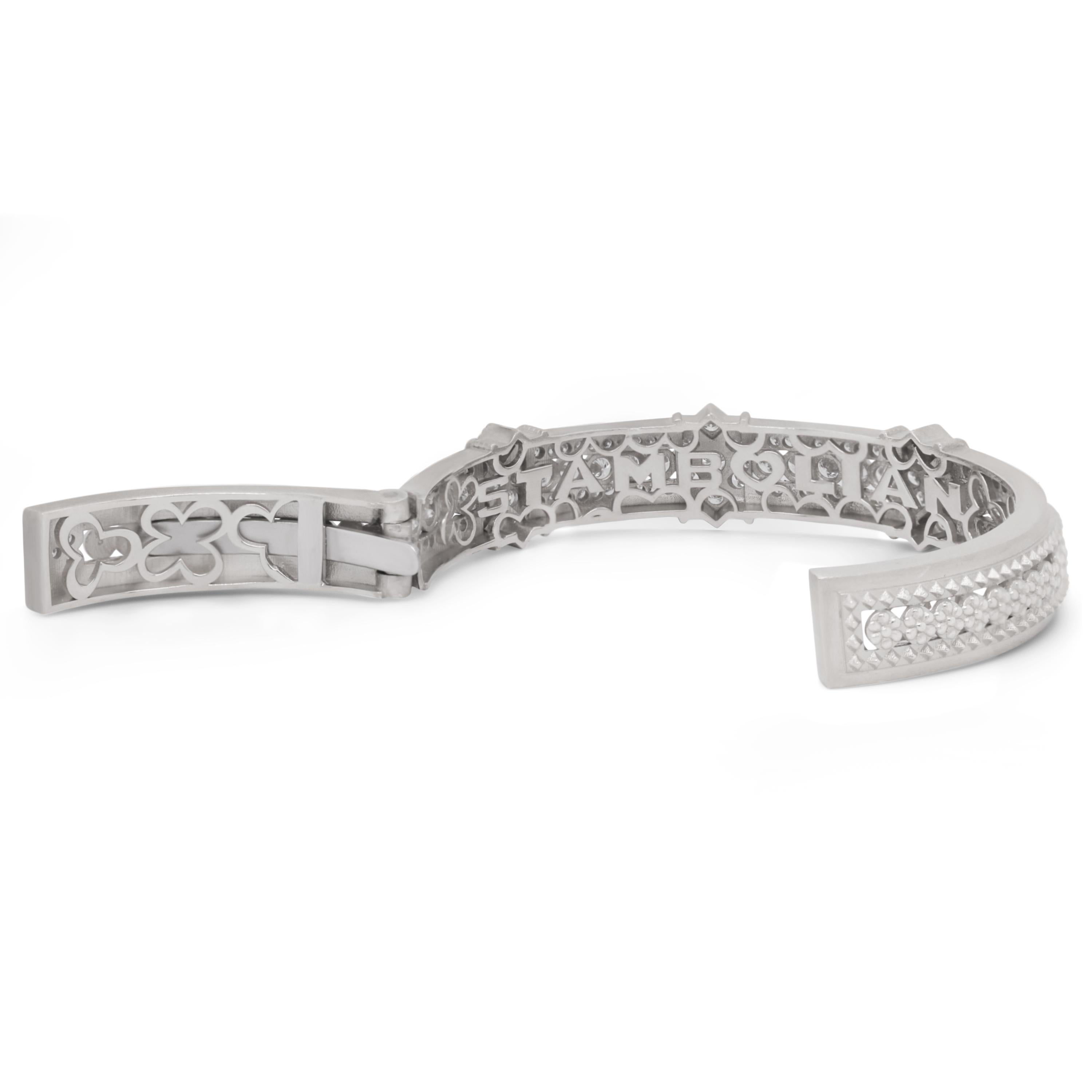 Round Cut Stambolian 18K White Gold and Diamond Bangle Bracelet For Sale