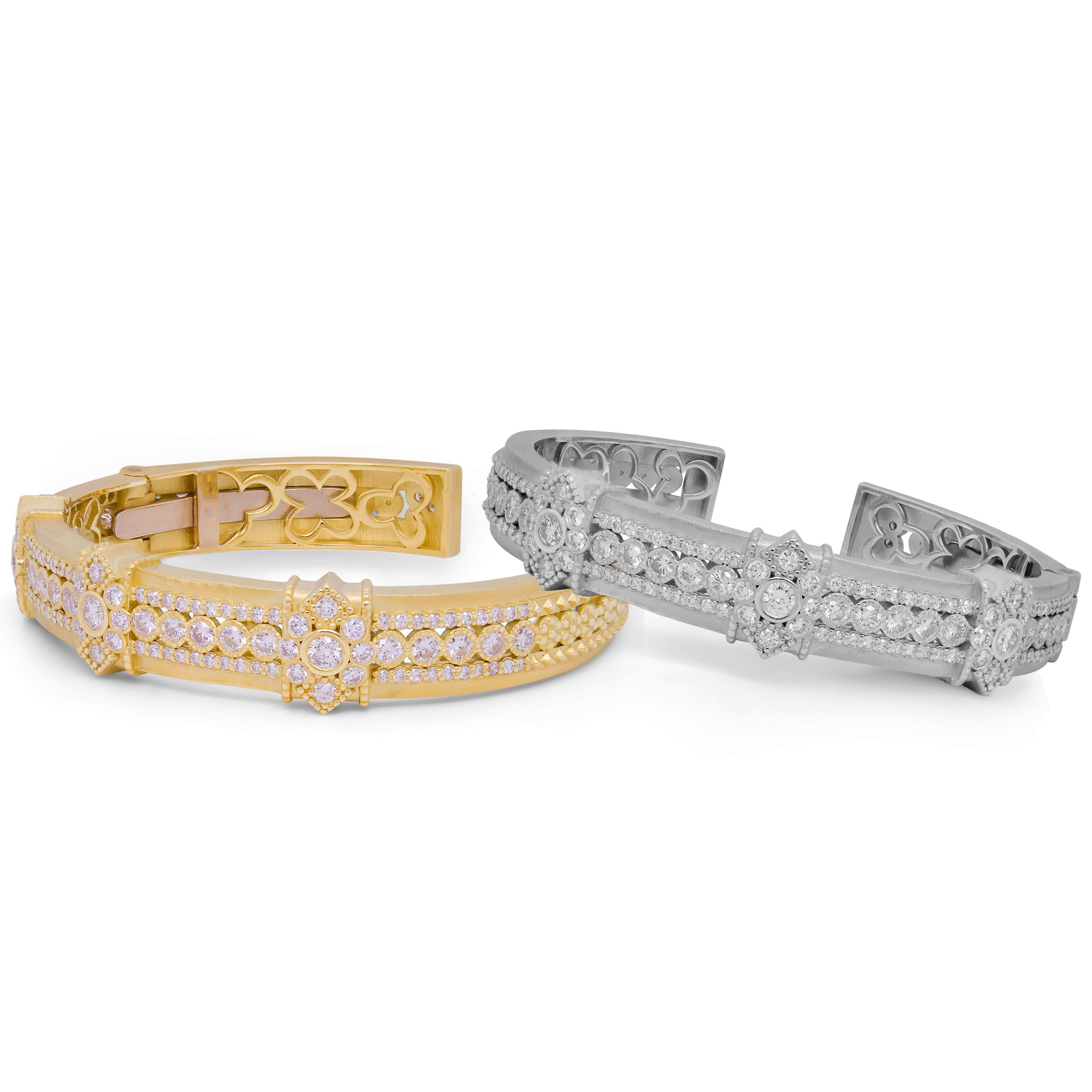 Women's Stambolian 18K White Gold and Diamond Bangle Bracelet For Sale