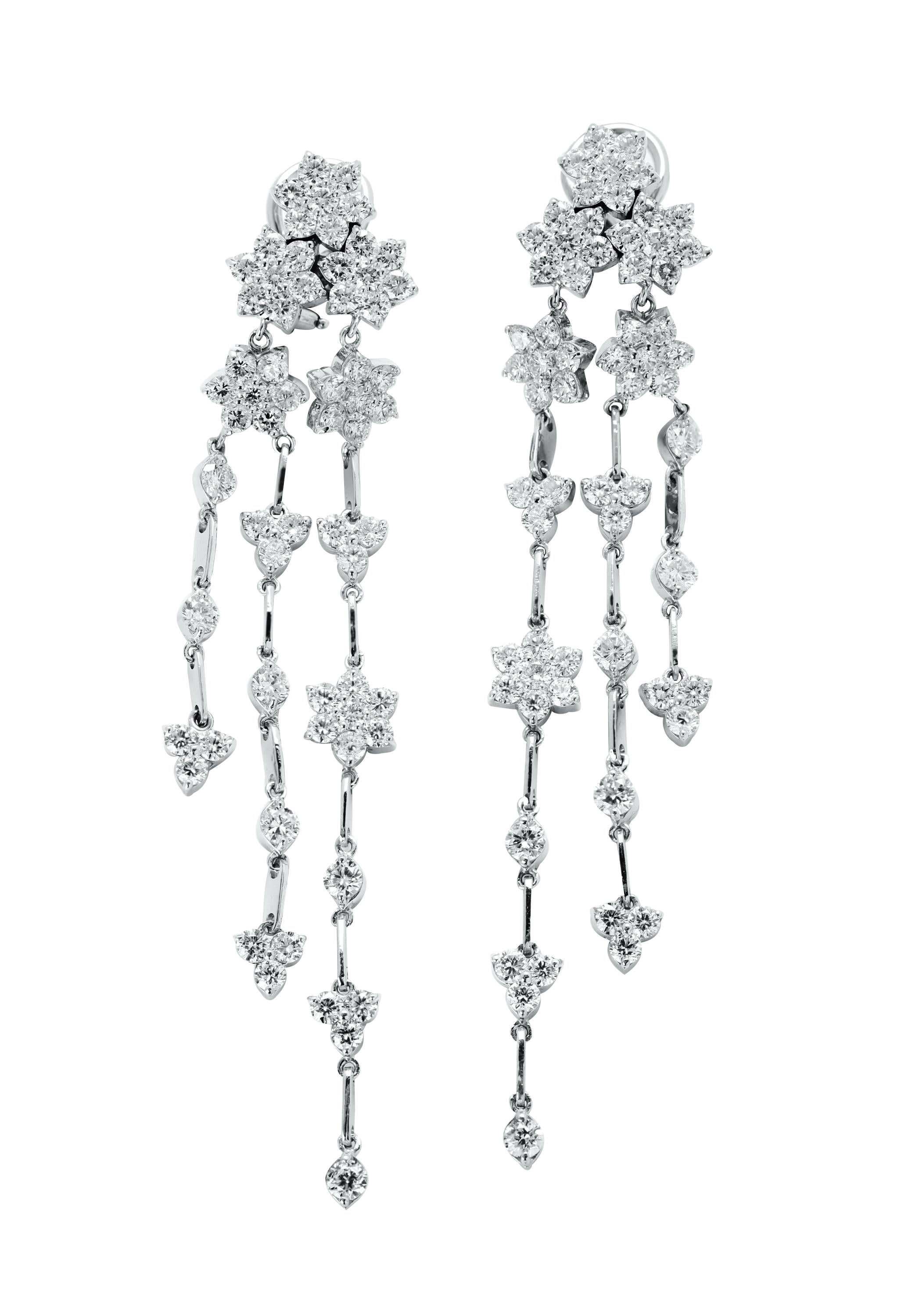 Modern Stambolian 18k White Gold and Diamond Clusters Chandelier Dangle Earrings