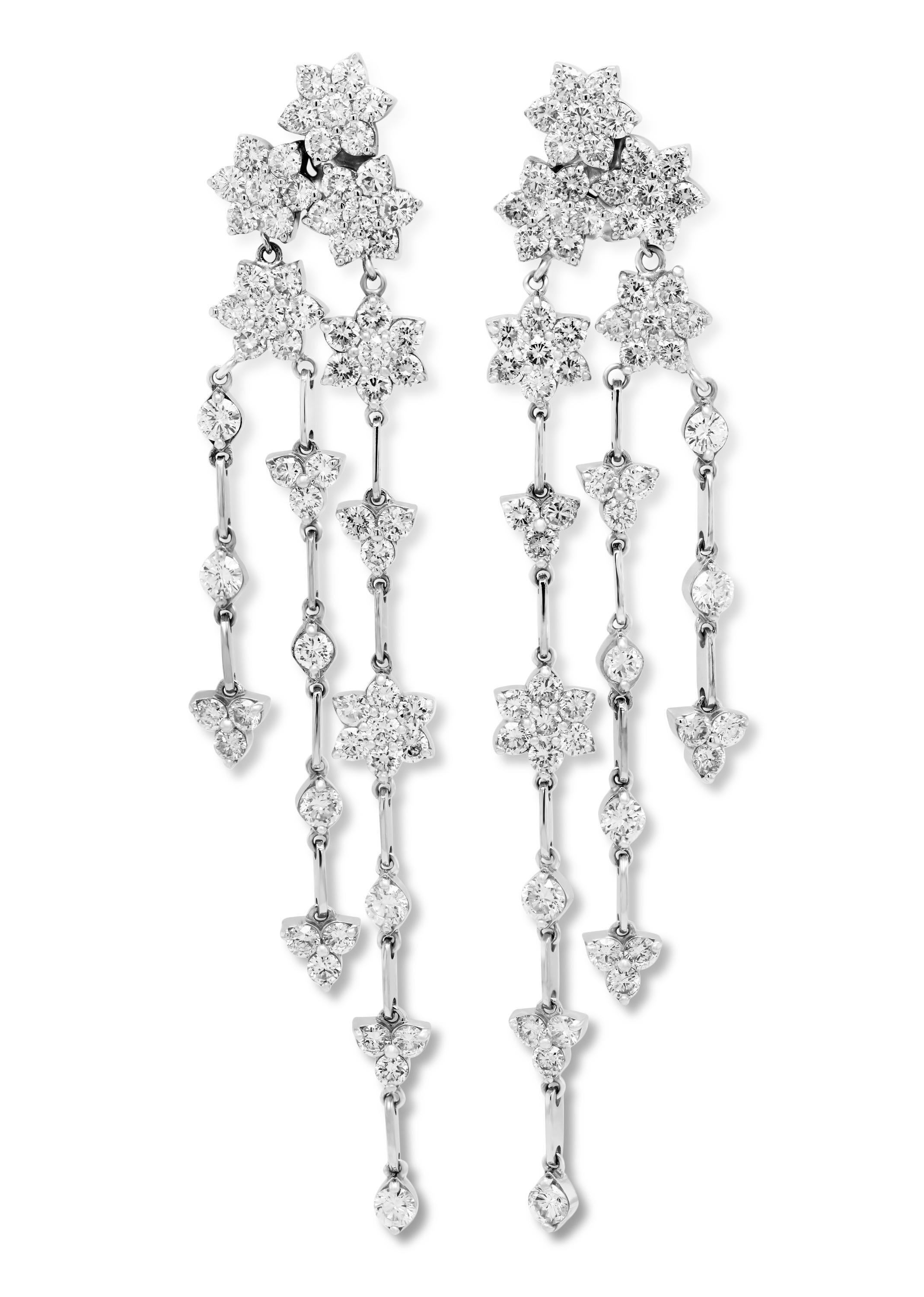 Modern Stambolian 18k White Gold and Diamond Clusters Chandelier Dangle Earrings For Sale