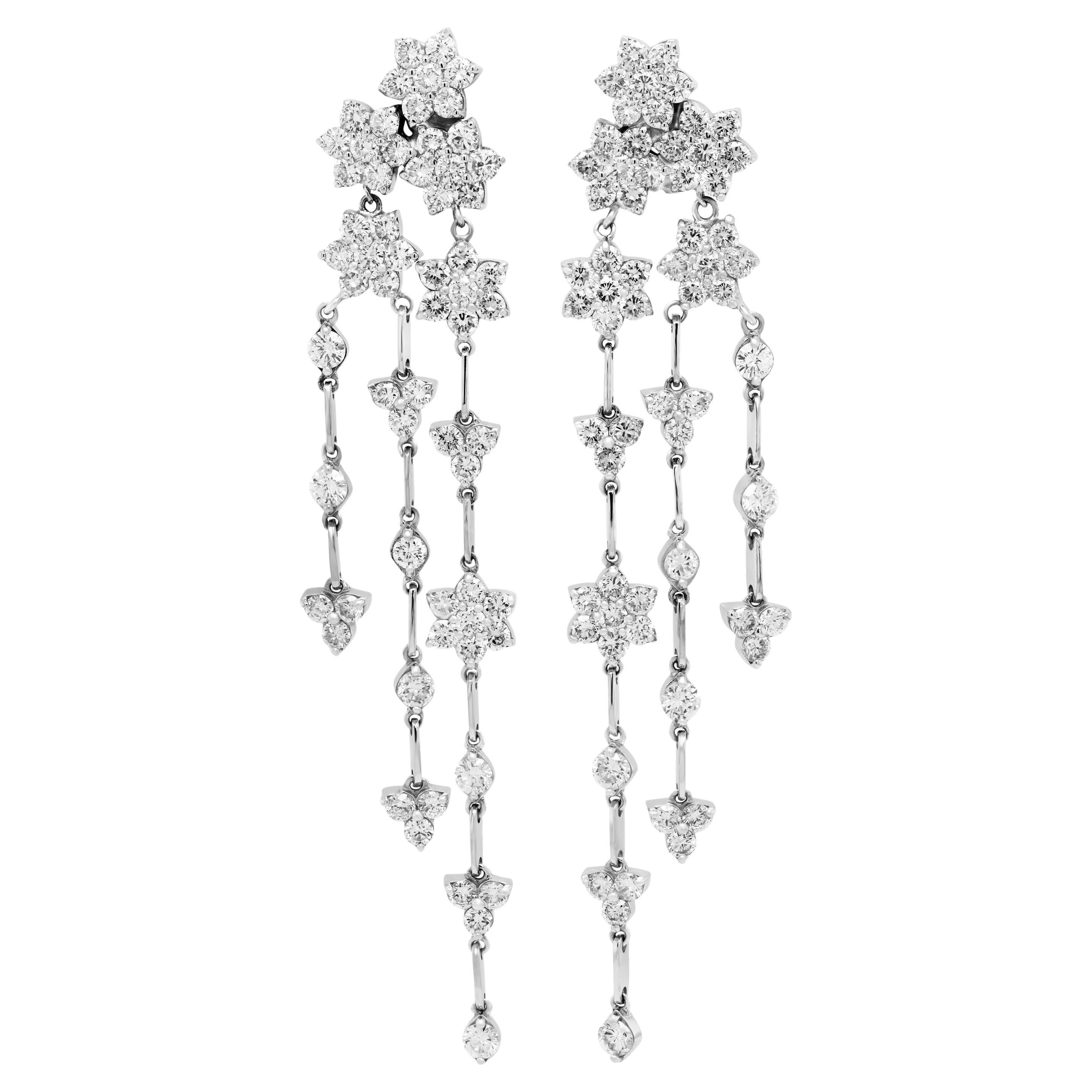 Stambolian 18k White Gold and Diamond Clusters Chandelier Dangle Earrings