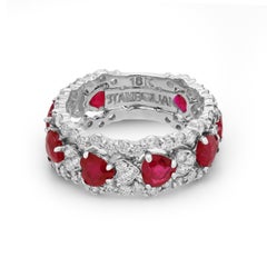 Stambolian 18K White Gold and Diamond Heart Shape Ruby Band Ring
