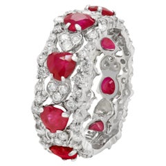 Stambolian 18K White Gold and Diamond Heart Shape Ruby Band Ring
