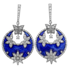 Stambolian 18K White Gold and Diamonds Cobalt Navy Blue Enamel Earrings