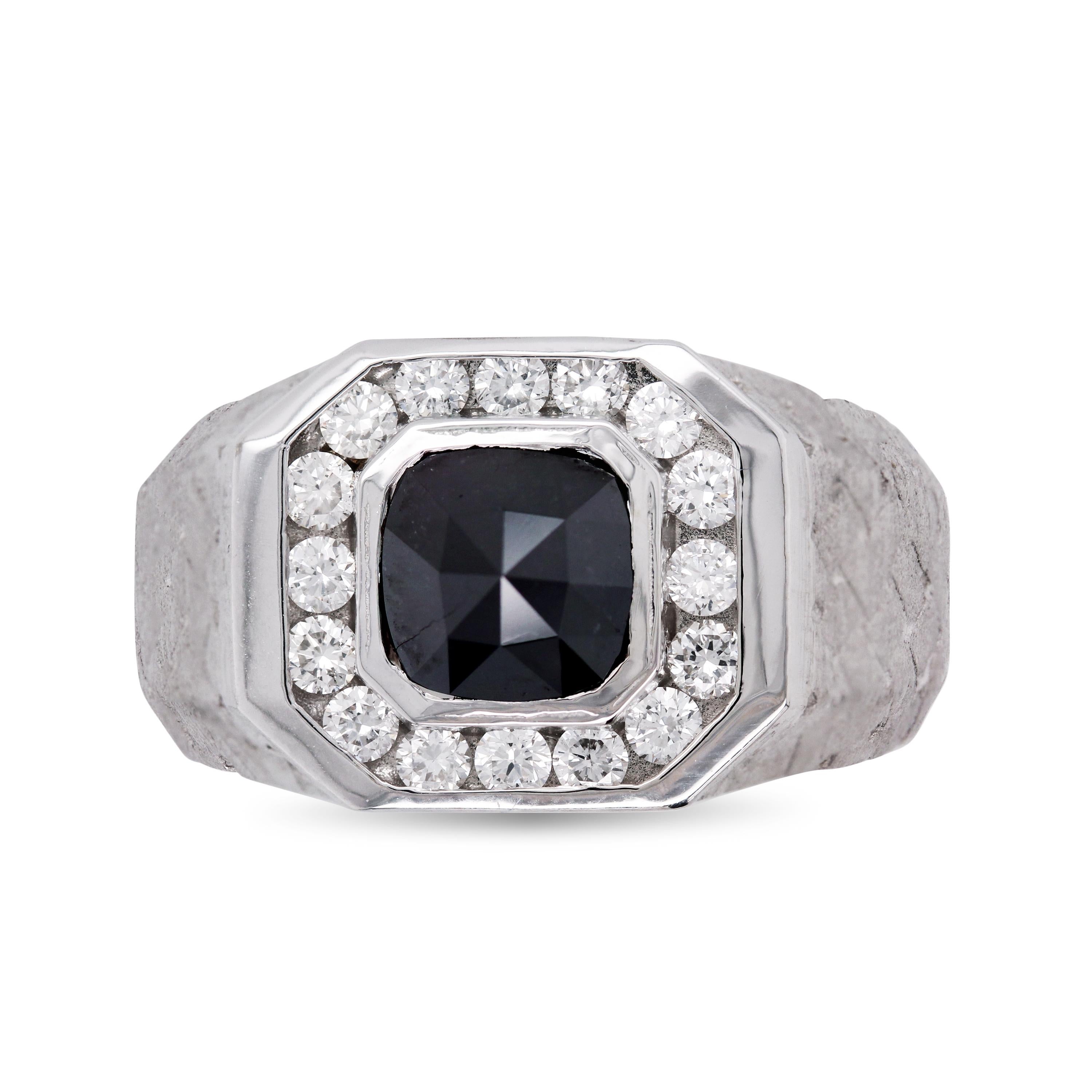 Stambolian 18K White Gold Black White Diamond Checkered Design Ring 

NO RESERVE PRICE

This mens ring from Stambolian features textured, brushed white gold finish on both sides and the center is Black Diamond surrounded by diamonds

0.48 carat G