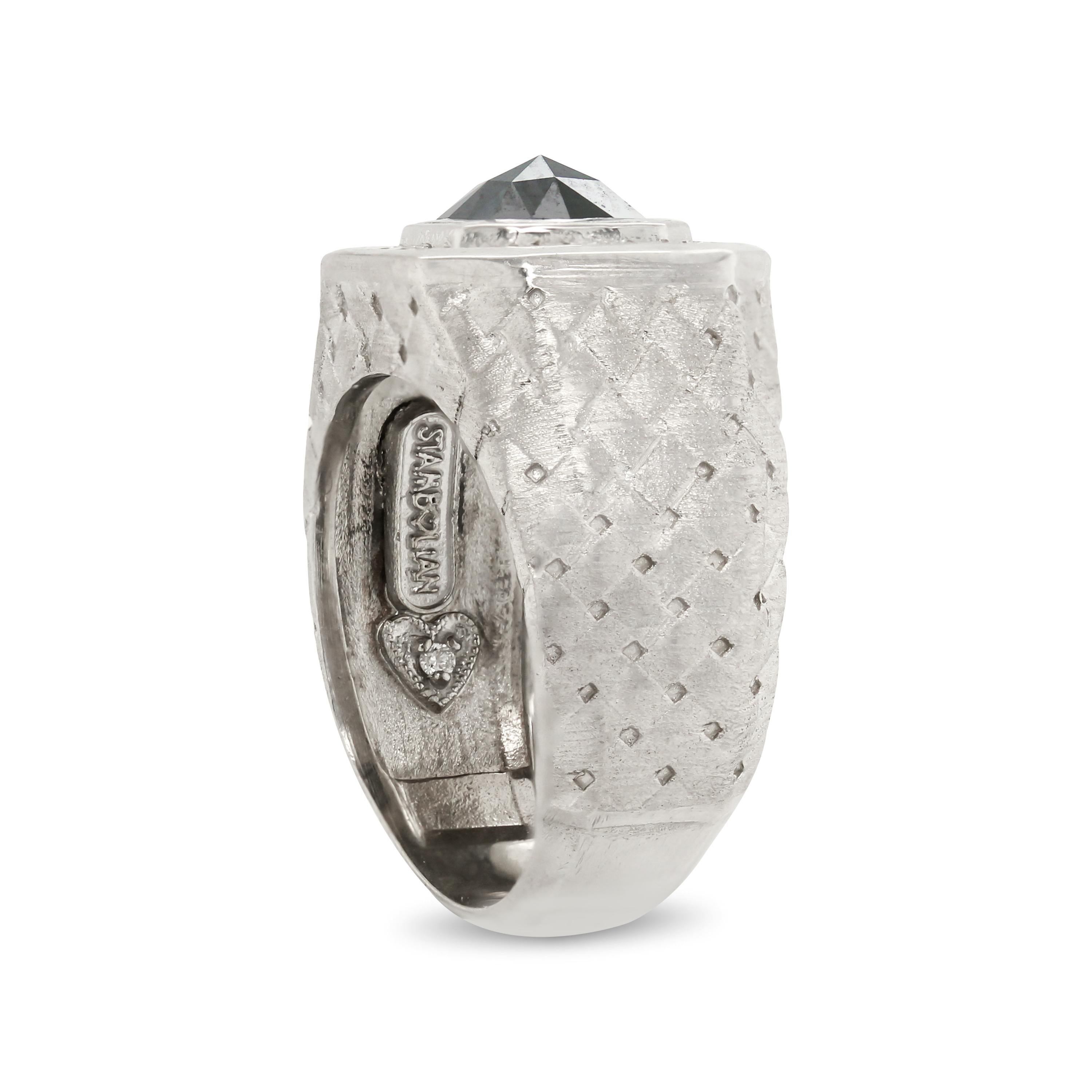 Art Deco Stambolian 18 Karat White Gold Black White Diamond Checkered Design Ring