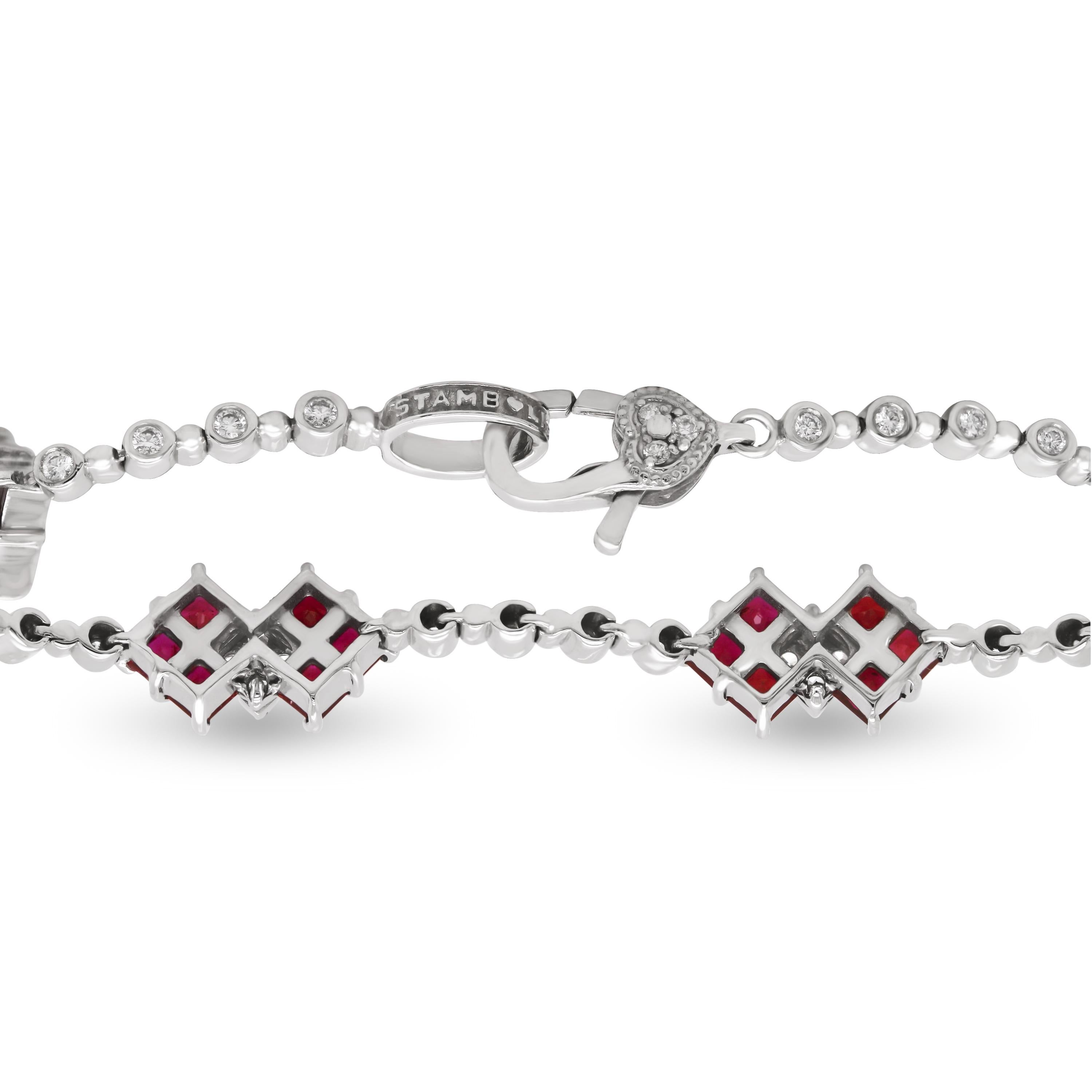 Stambolian 18K White Gold Diamond Princess Cut Ruby Tennis Bracelet

This state of the art bracelet by Stambolian is created in solid 18k white gold with diamonds and rubies. This bracelet is also available in blue sapphire and tsavorite.

Apprx. 5