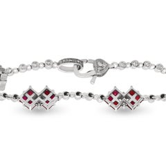 Stambolian 18K White Gold Diamond Princess Cut Ruby Tennis Bracelet