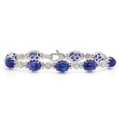 Stambolian 18K White Gold Oval Cabochon Tanzanites and Diamonds Bracelet
