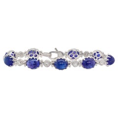 Stambolian 18K White Gold Oval Cabochon Tanzanites and Diamonds Bracelet