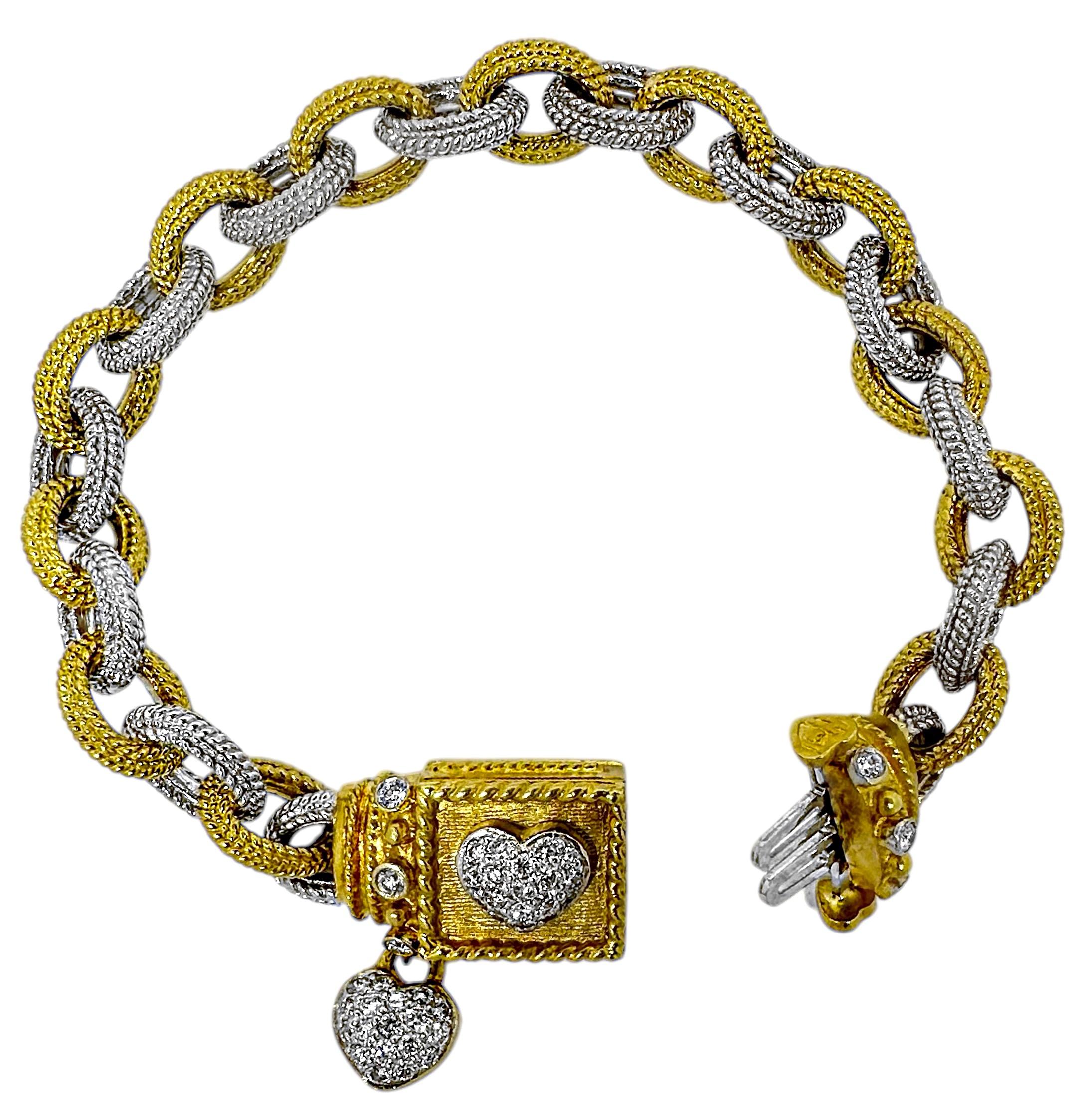 Modern Stambolian 18K Yellow and White Gold Link Bracelet with Diamonds For Sale