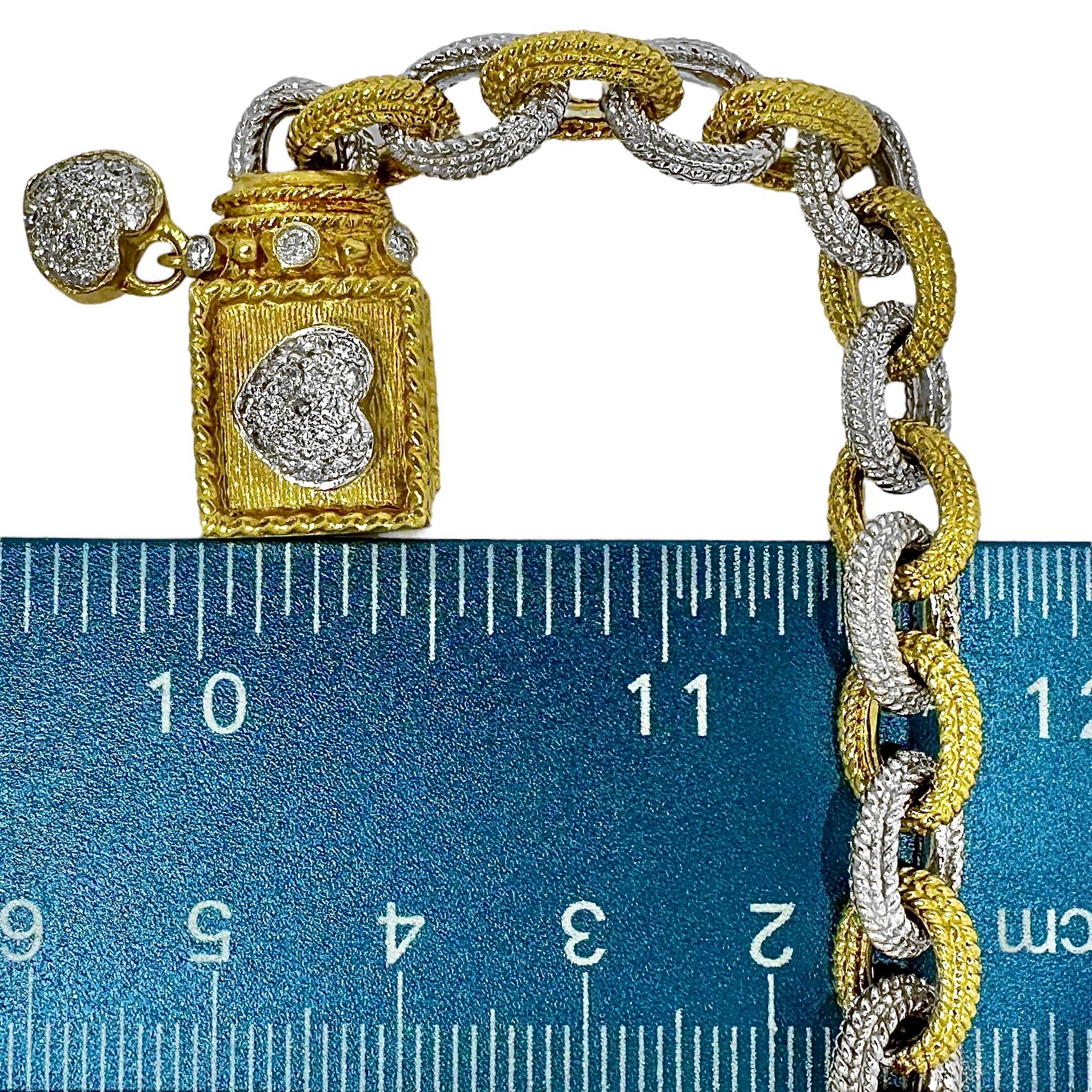 Stambolian 18K Yellow and White Gold Link Bracelet with Diamonds In Excellent Condition For Sale In Palm Beach, FL