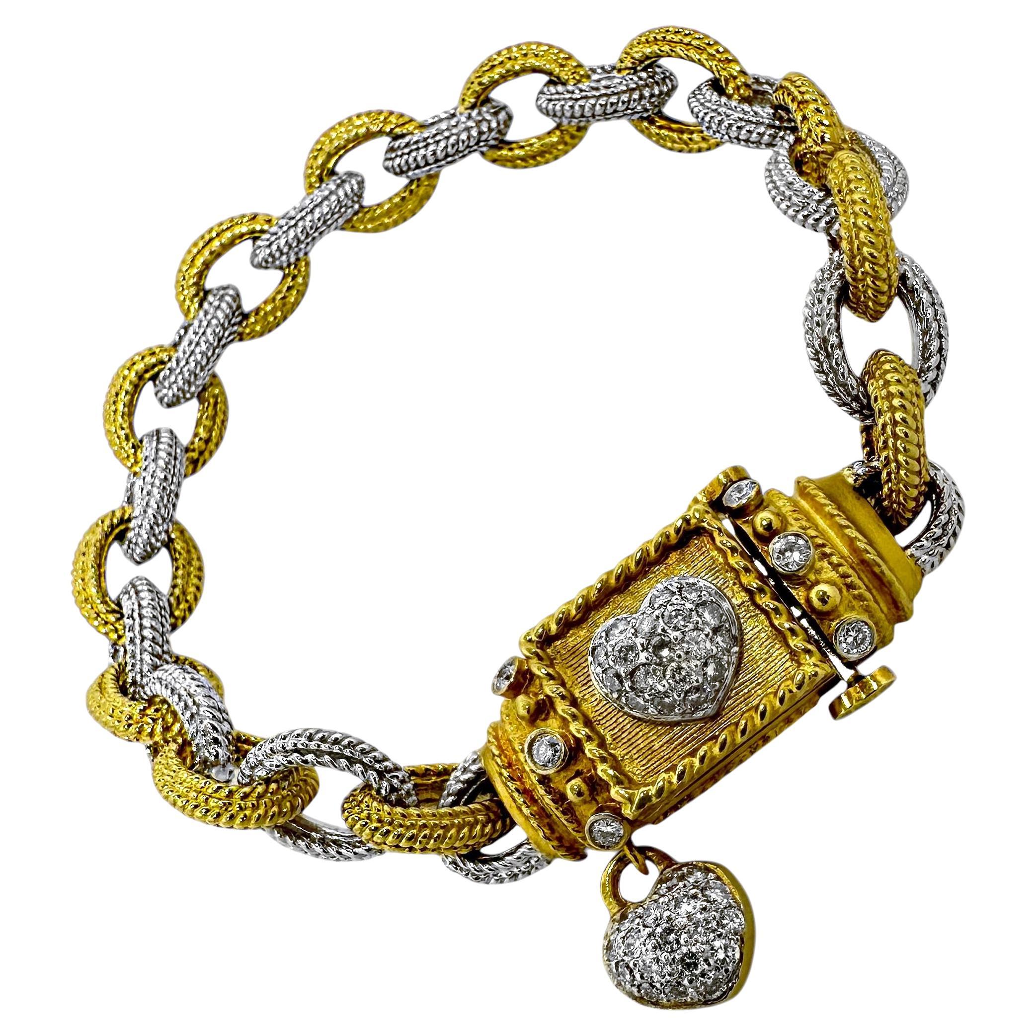 Stambolian 18K Yellow and White Gold Link Bracelet with Diamonds