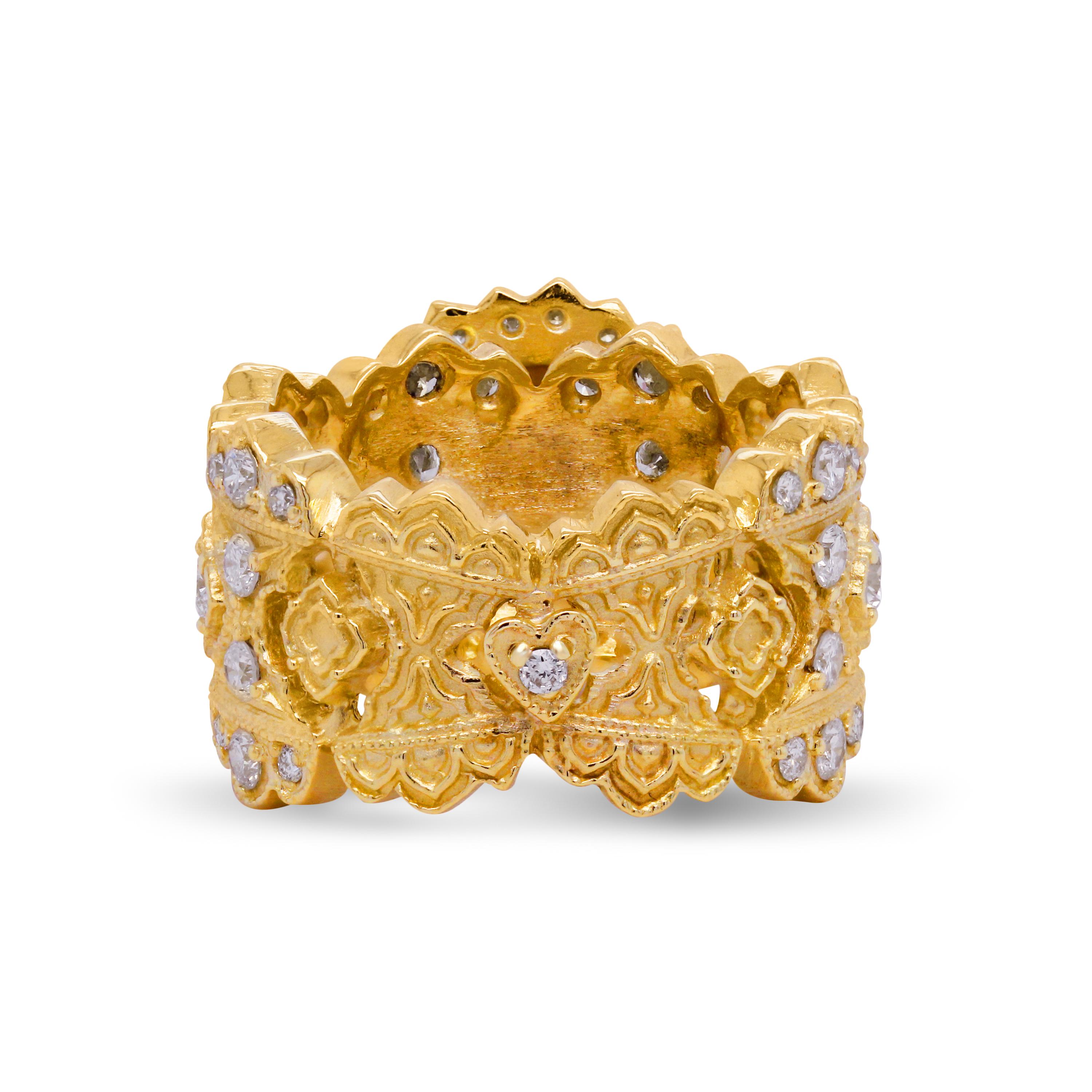 Stambolian 18k Yellow Gold 0.84 Carat Diamond Center Wide Band Cocktail Ring In New Condition For Sale In Boca Raton, FL