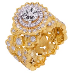 Stambolian 18k Yellow Gold 0.84 Carat Diamond Center Wide Band Cocktail Ring